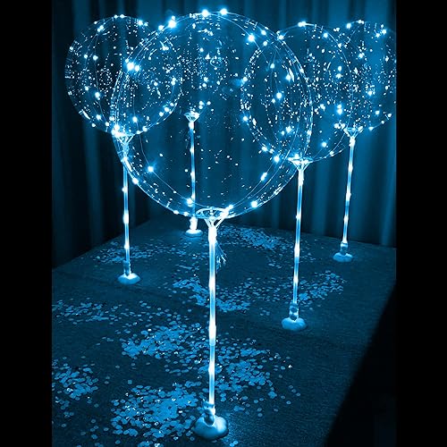 Miniatura 3 de Lightsfever Globo de luz LED azul de 6 piezas con palos, soportes y baterías, para mesa, no requiere helio, kit de bricolaje (azul)