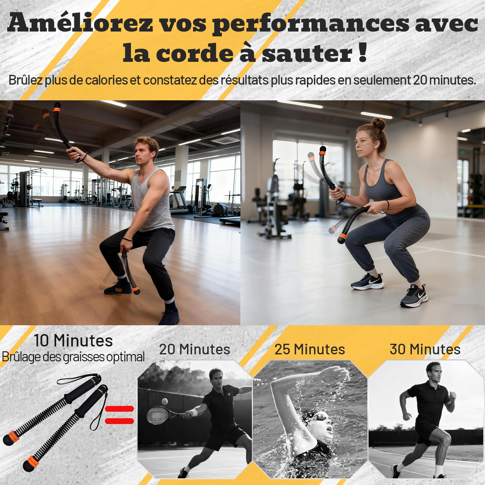 Corde de Combat sans Corde avec Poids Réglables, Outil de Fitness Silencieux Facile à Transporter pour la Sculpture Totale du Corps, Le Cardio et la Combustion des Graisses (Noir)
