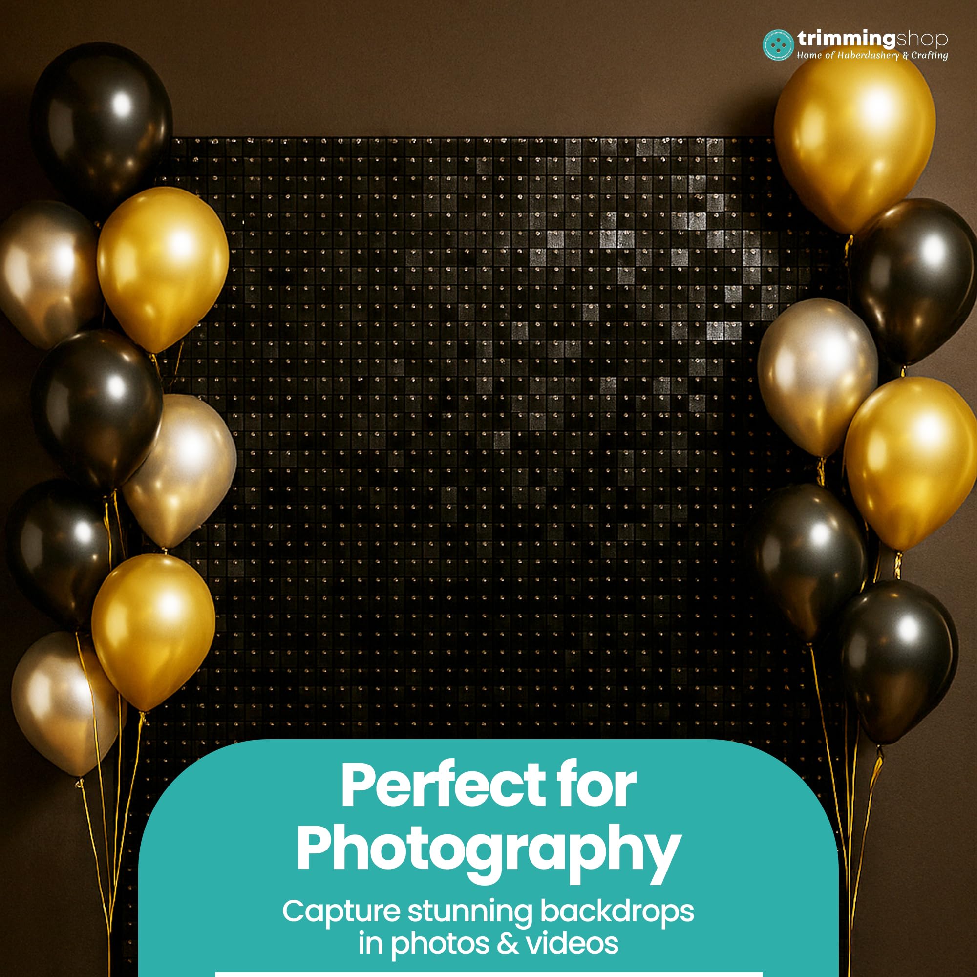 Trimming Shop Lot de 6 panneaux à paillettes scintillantes pour décoration de fête, arrière-plan de photographie pour anniversaire, réception, enterrement de vie de jeune fille, 30 cm x 30 cm, noir