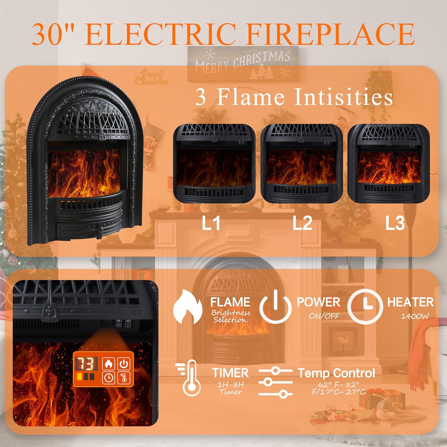 Electric Fireplace with Mantel, 76" Electric Fireplace, Birdcast Fireplaces Entertainment Center TVs Up to 90", Fireplaces TV Stand with 30" Insert Heater with 3D Flame for Living Room, 1400W/750W - Image 5