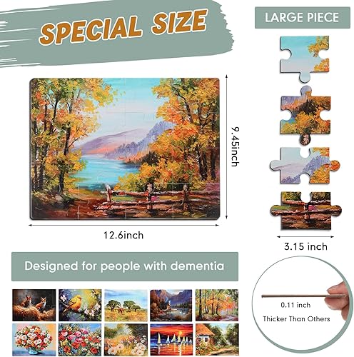 Miniatura 8 de Paquete de 10 rompecabezas de demencia de 16 piezas para Alzheimer, rompecabezas para personas mayores fáciles y grandes, productos de demencia para
