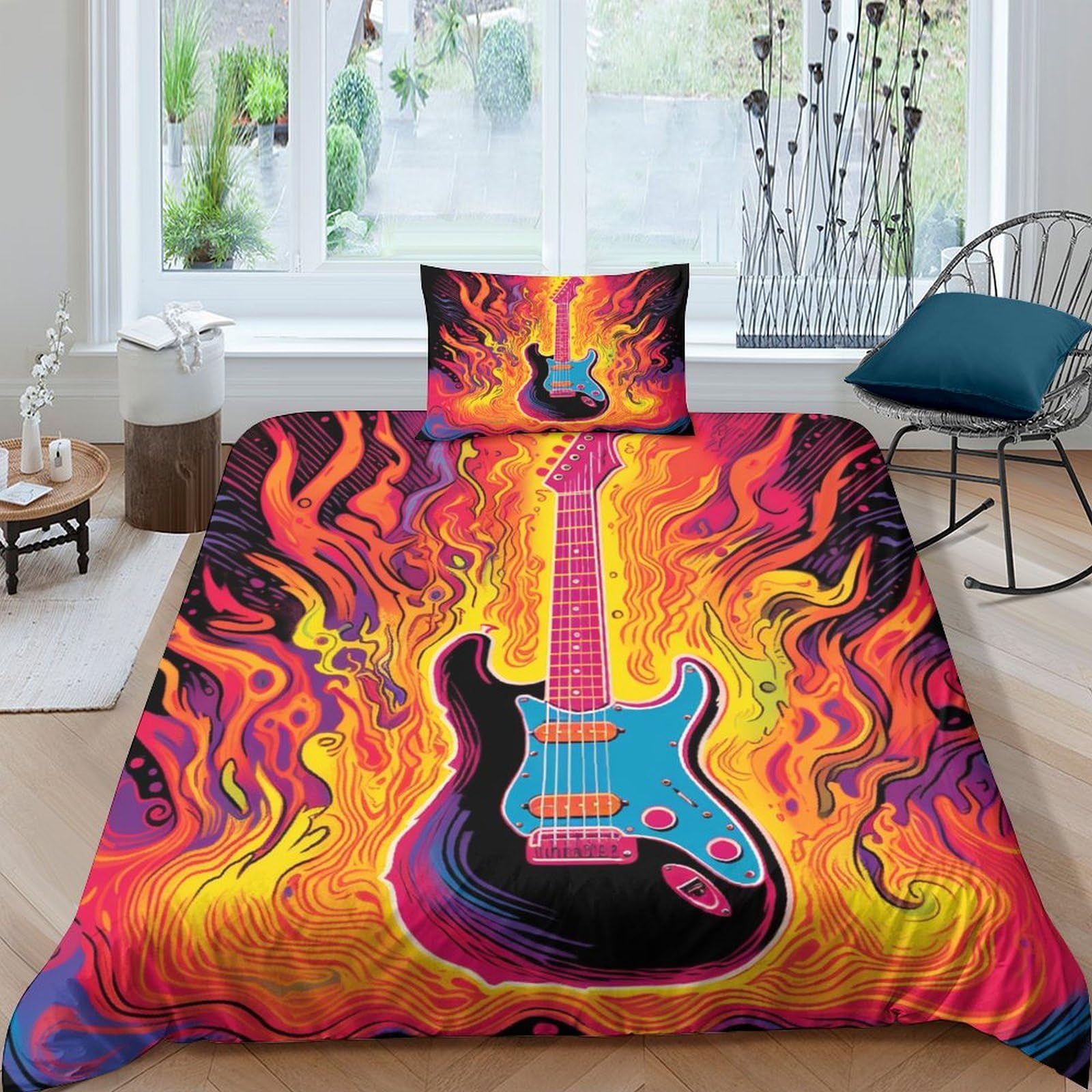 Housse de couette guitare 135x200 cm pour une chambre d'ado rock