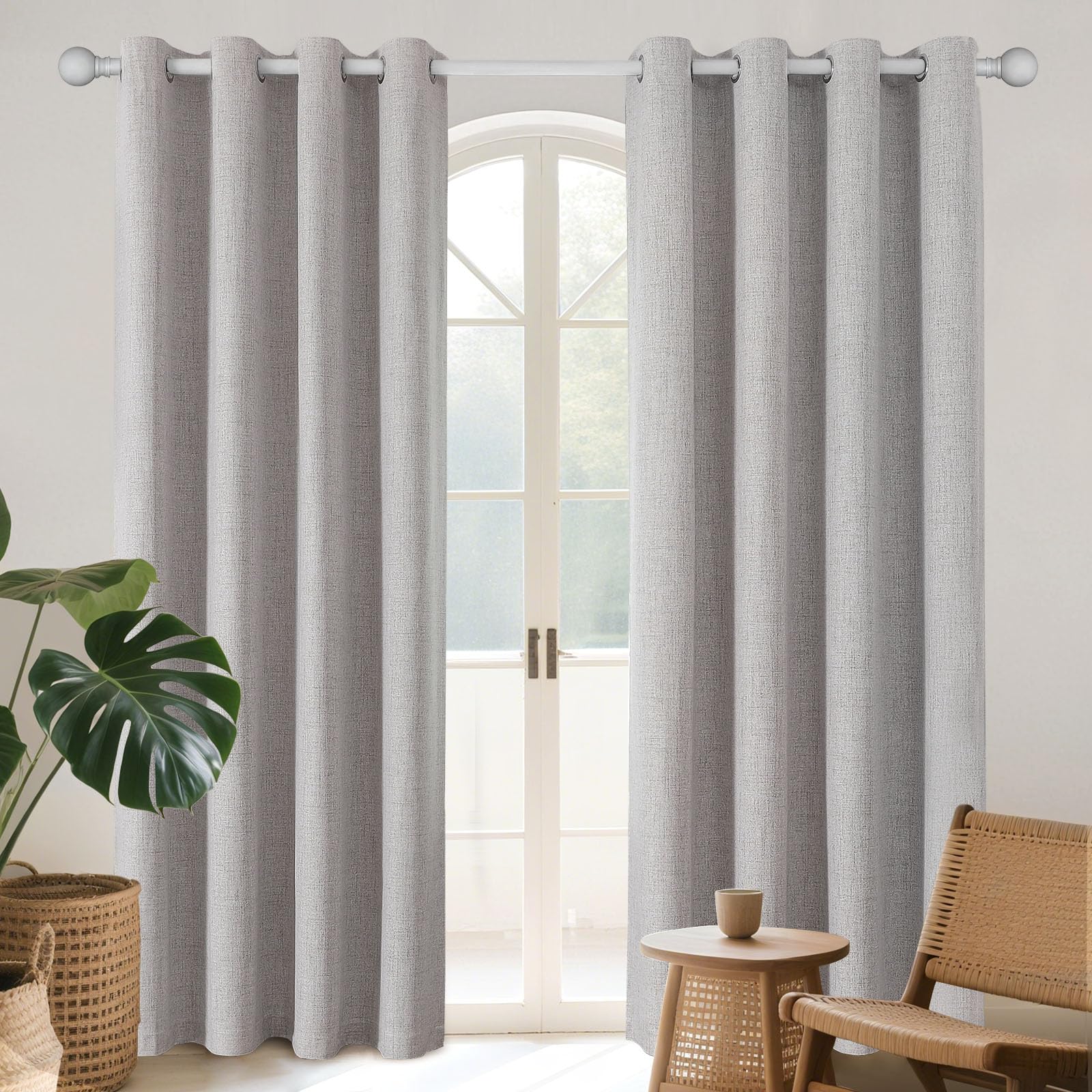 Joydeco 100% Blackout Curtains for Bedroom 84 Inch Long, Linen Black Out Curtains 2 Panels Set With Grommet for Living Room Window, Thermal Insulated Full Light Blocking Drapes Privacy Protection,52"W