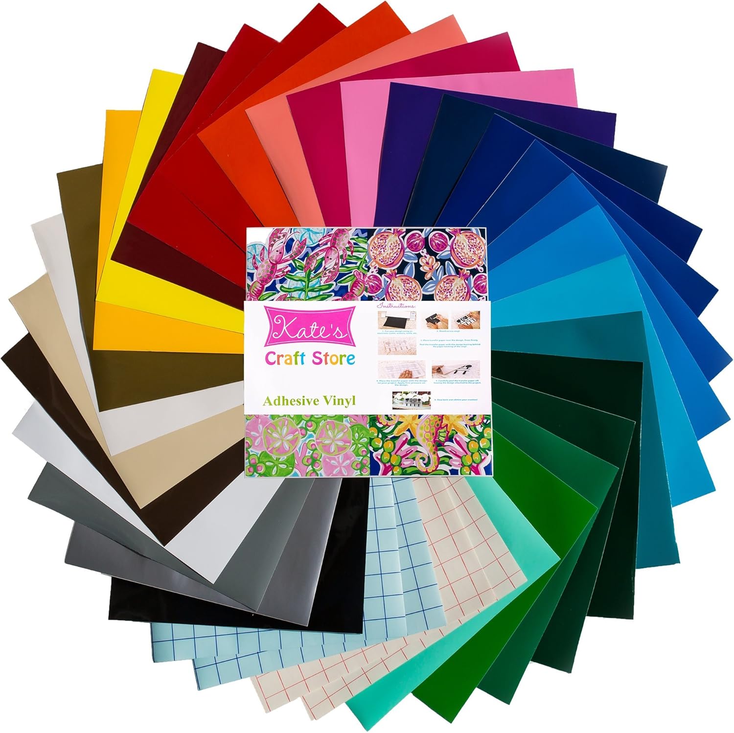Kate's Craft Store 12x12 Adhesive Craft Vinyl with Permanent Adhesive Bundle Pack (30 Sheets)