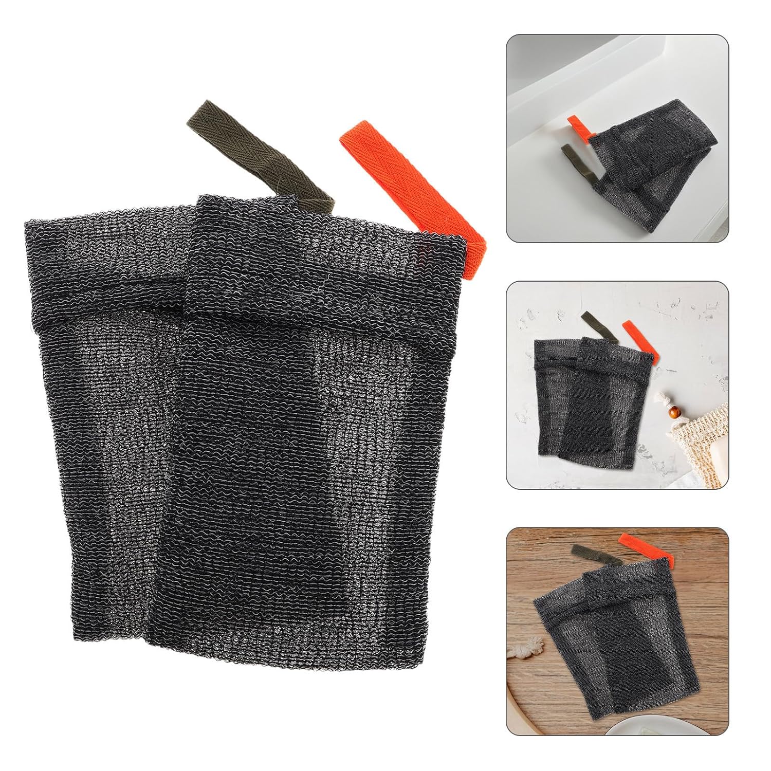 2pcs Foaming Soap Net Bags for Handmade Soap Nylon Material with Green Ribbon and Orange Cotton Drawstring Rich Foam Producing Mesh Pouch for Bathing and Face Washing