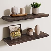 Vista 40 de Axeman Estantes flotantes de madera de olmo rústico para pared, estante de pared de 48 x 8 pulgadas de profundidad con soporte invisible, estantes