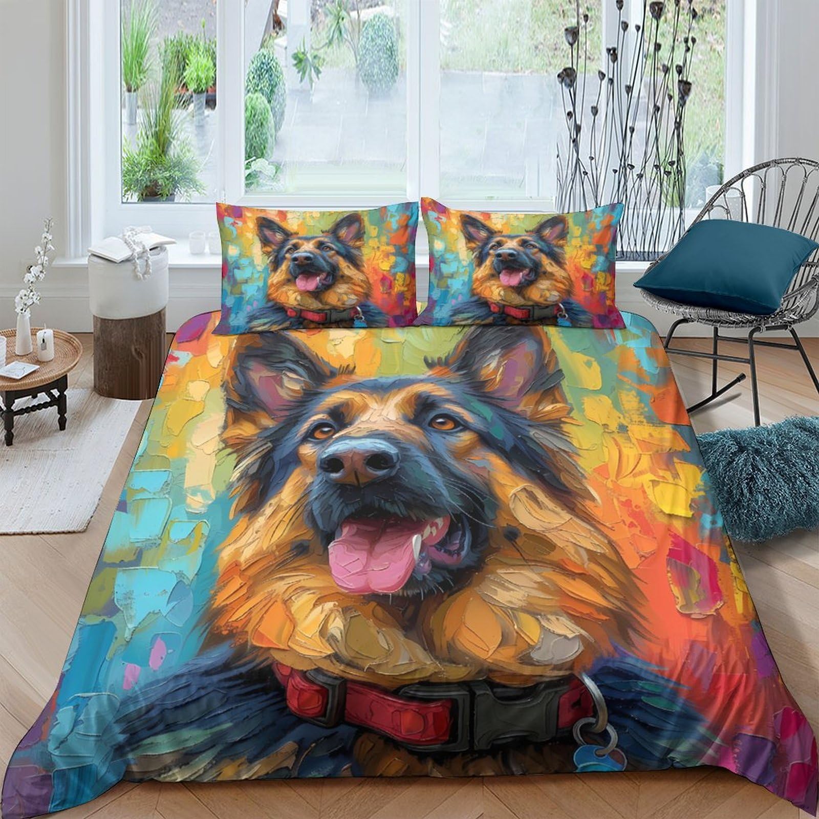 Ctjqhvkz Style-7 3D Printed German Shepherd Fitted Sheet Microfiber Colourful Art Bed Cover For Bedroom Dorm Mattress Protection Decor Single（135X200cm）