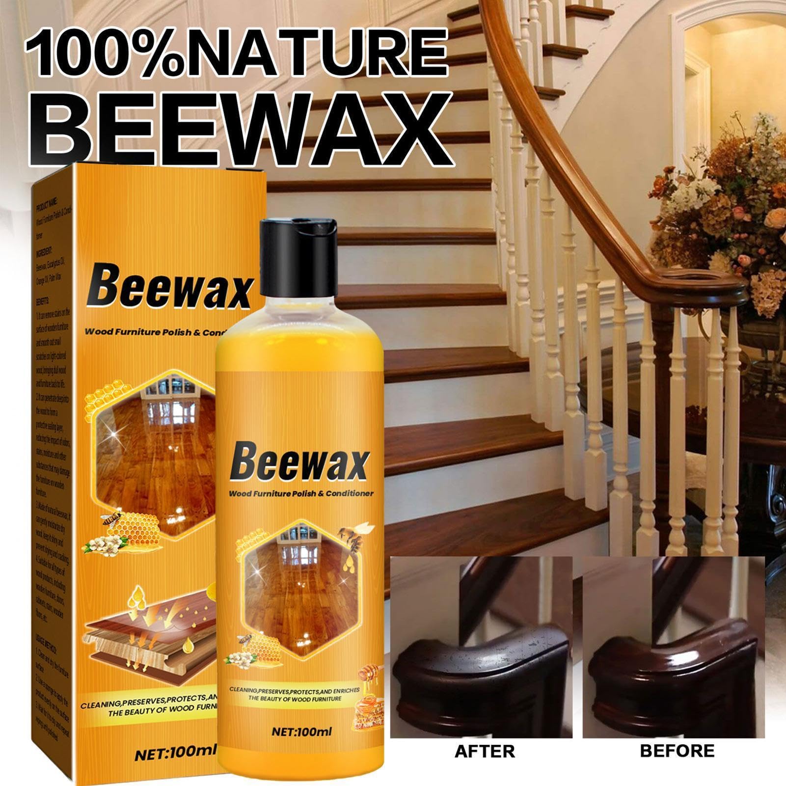 Agente Lucidante Per Mobili - 100ML Detergente Dor Pavimenti beewaxs, Lucidante Naturale Per Mobili, LucidantePer Legno A Lunga Durata Per Rimuovere Impronte Digitali, Tavoli, Battiscopa