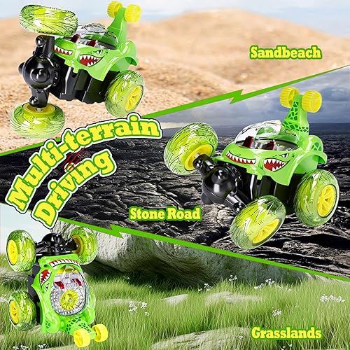 Miniatura 5 de Hymaz Coche de acrobacias a control remoto para niños de 3, 4, 7, 8 a 12 años, auto de control remoto 4WD con 360 giros, luces 3D y música, juguetes