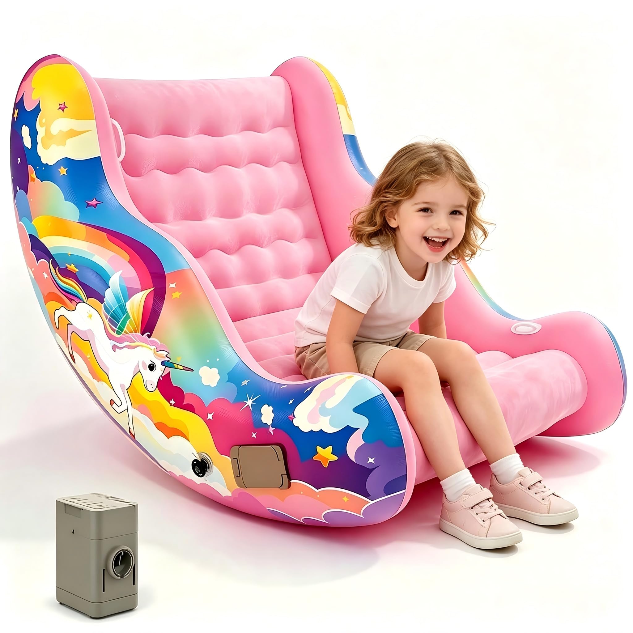 Sensory Rocking Chair for Kids with Autism, Inflatable Chair for Sensory Seeking, ADHD &amp; Calming, Ultra-Durable &amp; Extra-Reinforced,Inflatable Rocker Birthday Gifts for Kids Ages 3-12 (Pink)