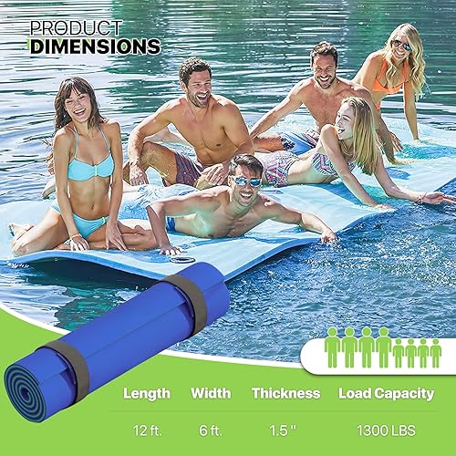 Miniatura 3 de Magshion Flotador gigante de piscina de 12 x 6 pies, flotador de isla para lago, tapete de agua familiar de espuma XPE con cordón elástico para