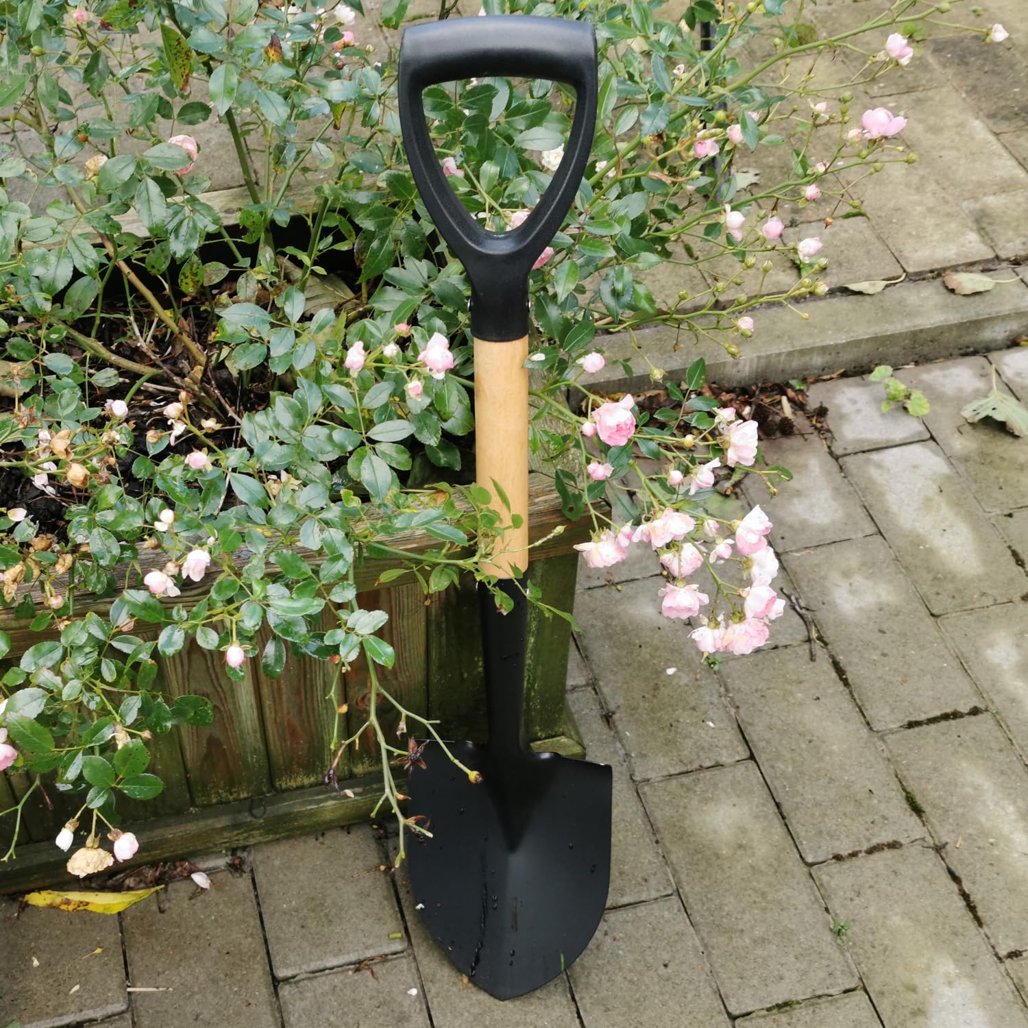 Vanga da giardino in acciaio BAU da giardino con manico in legno e manico (mini pala per vanga da 67 cm con bordo e manico a D)