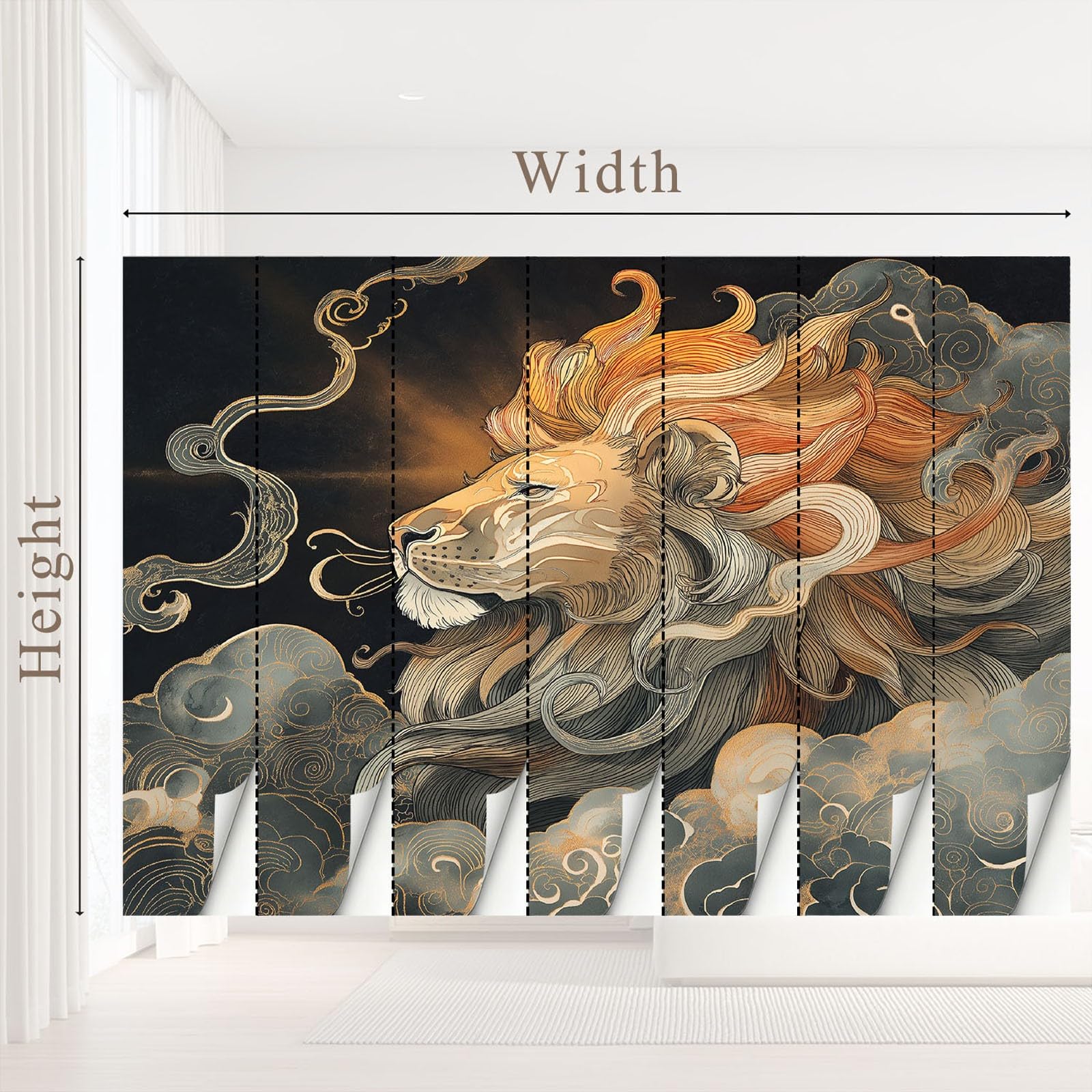 Lion Constellation Swirl Fototapeta z włókniny, fantazyjna tapeta pokrycie ścienne musztardowy żółty do nauki, 250 x 175 cm, sztuka ścienna, salon, sypialnia, dom, biuro, dekoracja plakat