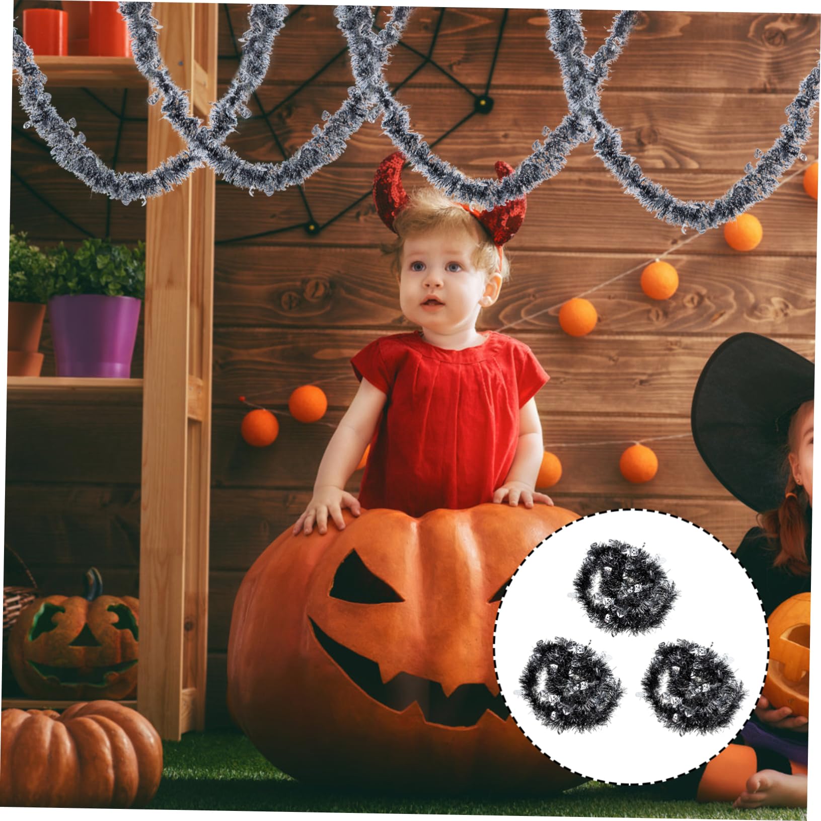 4x Halloween Lametta Vorhang 1x2m - Orange/Schwarz Glitzervorhang Für Partydeko