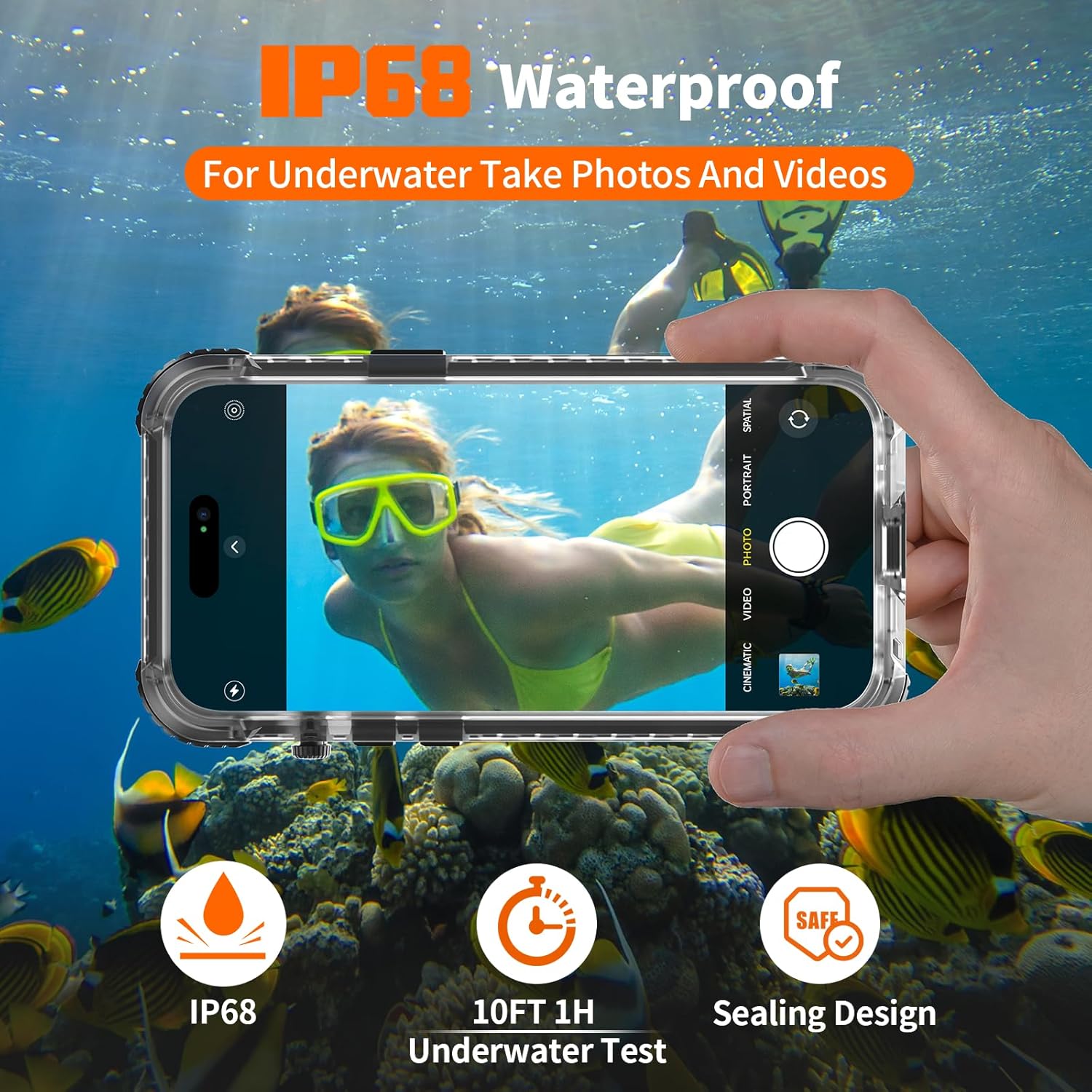 for iPhone 15 Waterproof Case Compatible with MagSafe, Translucent Slim IP68 Underwater Built-in Screen Protector, 12FT Military Grade, 360 Full Body Protective Cover 6.1 inch (Black)