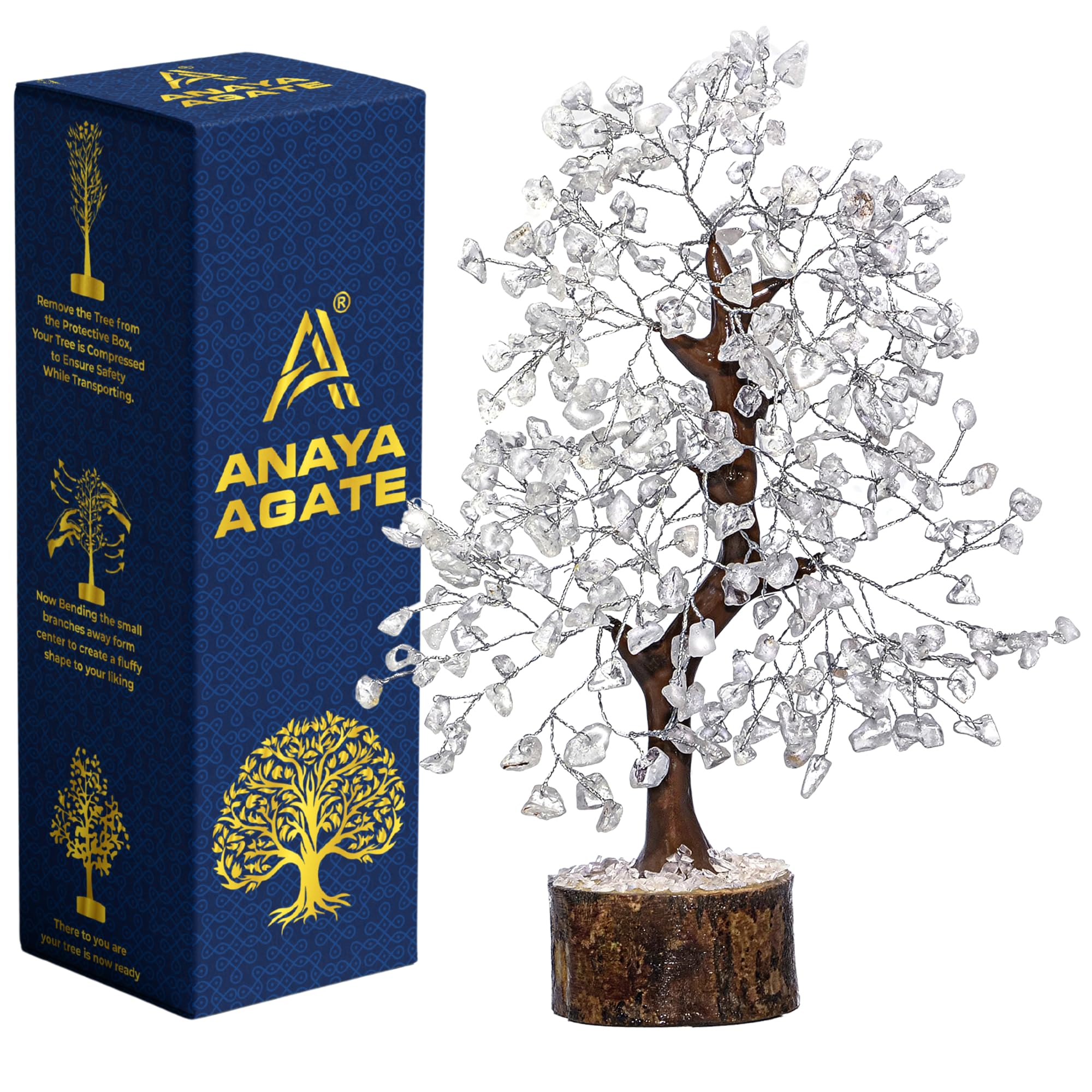 ANAYA AGATE Clear Quartz Crystal Trees for Home Decor, Office Desk Decoration, Chakra Healing Crystals for Positive Energy, Money, Good Luck, Tree of Life Spiritual Birthday Gifts for Women and Mom