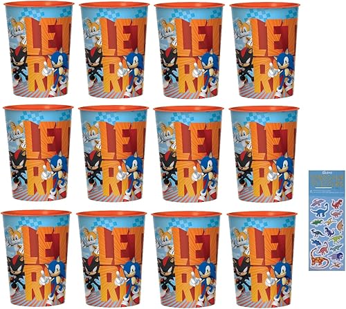 amscan El paquete de suministros para fiesta de cumpleaños de Sonic incluye vasos de plástico reutilizables, 12 unidades