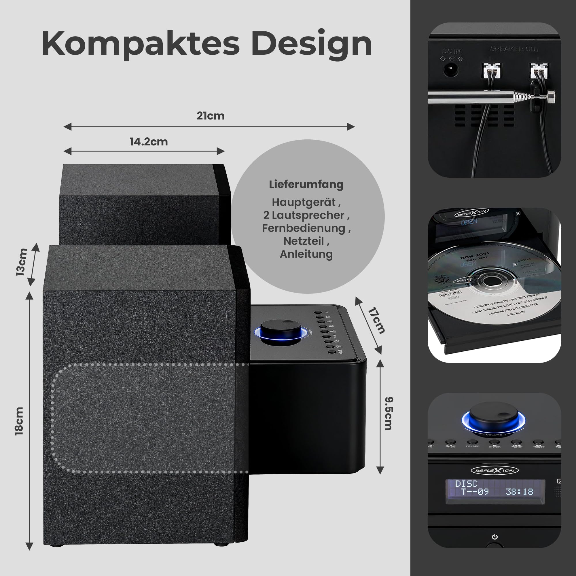 Reflexion HIF79DAB HiFi-Stereoanlage 2x40Watt Max. Musikleistung, CD/MP3, DAB+ Digitaltuner, Bluetooth, Streaming, USB/MP3, Alarm/Uhr/Sleeptimer, Schwarz