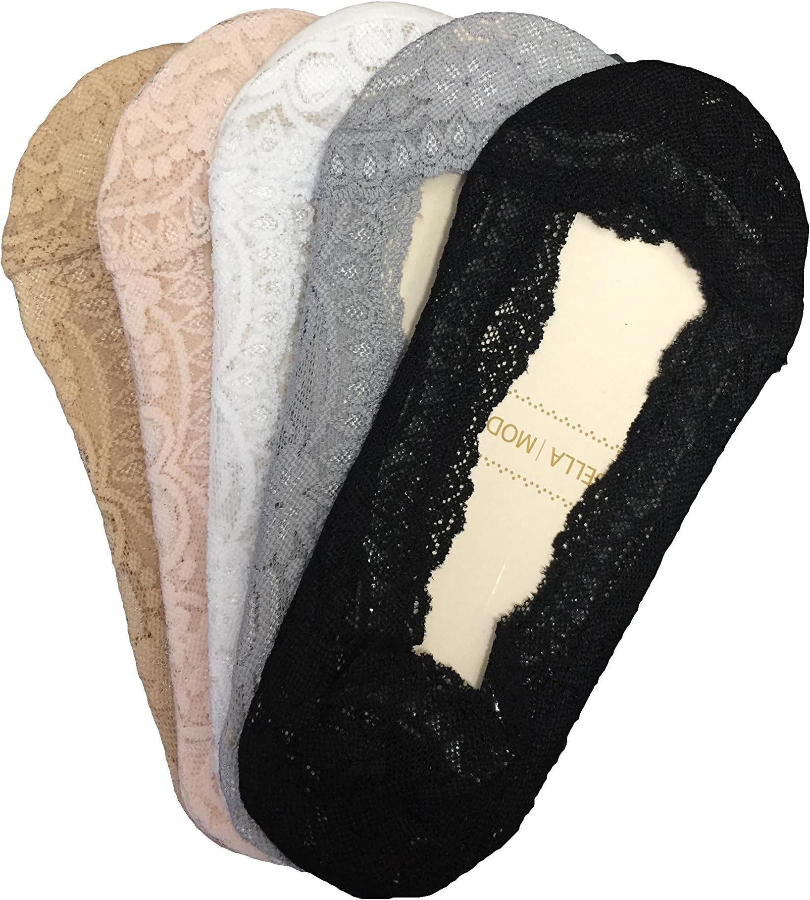Women's Lace Casual No Show Non-skid Boat Socks Set of 5