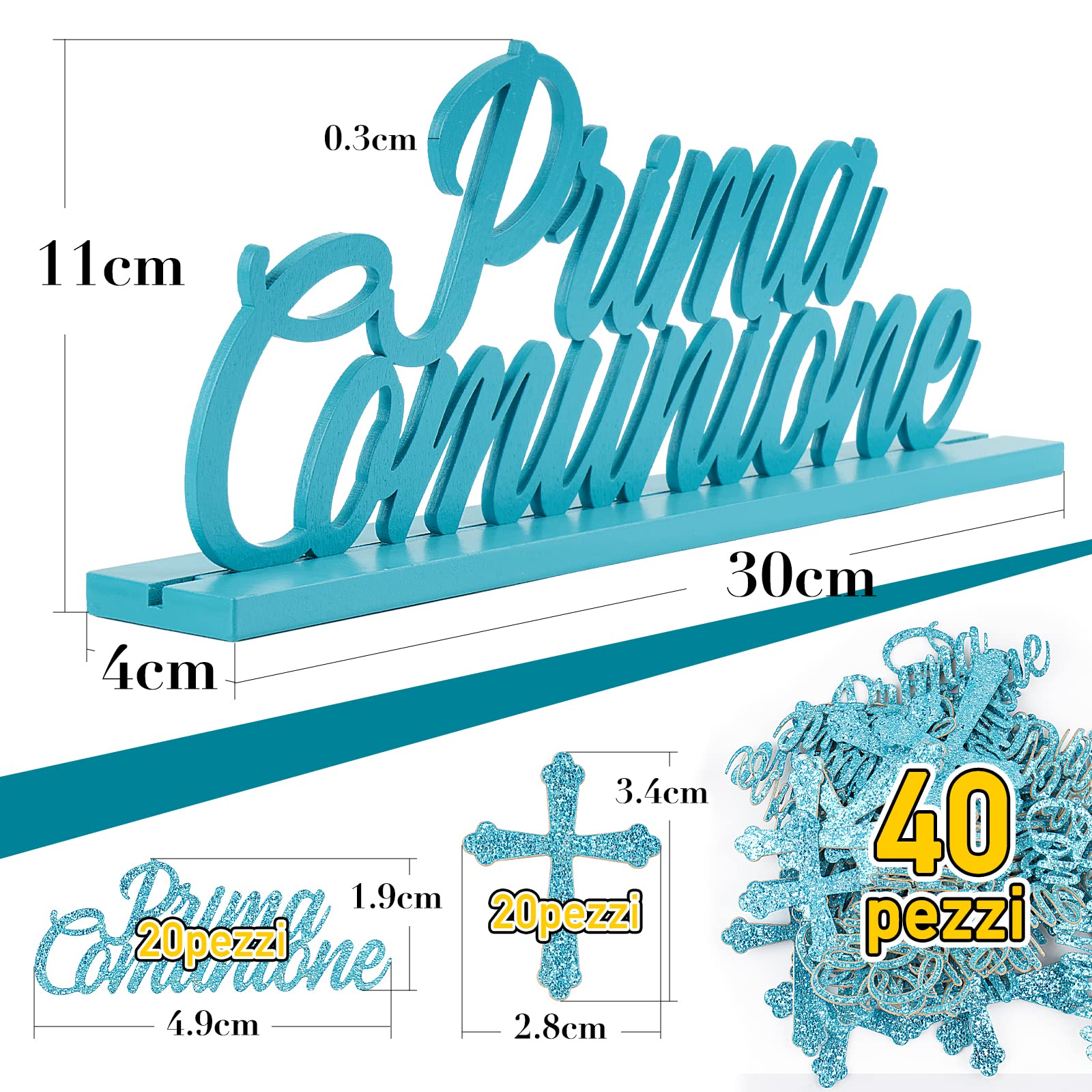 Centrotavola 3D Prima Comunione Bimba - Decorazione Legno Con Simboli Religiosi, Colore Blu - Foto 8
