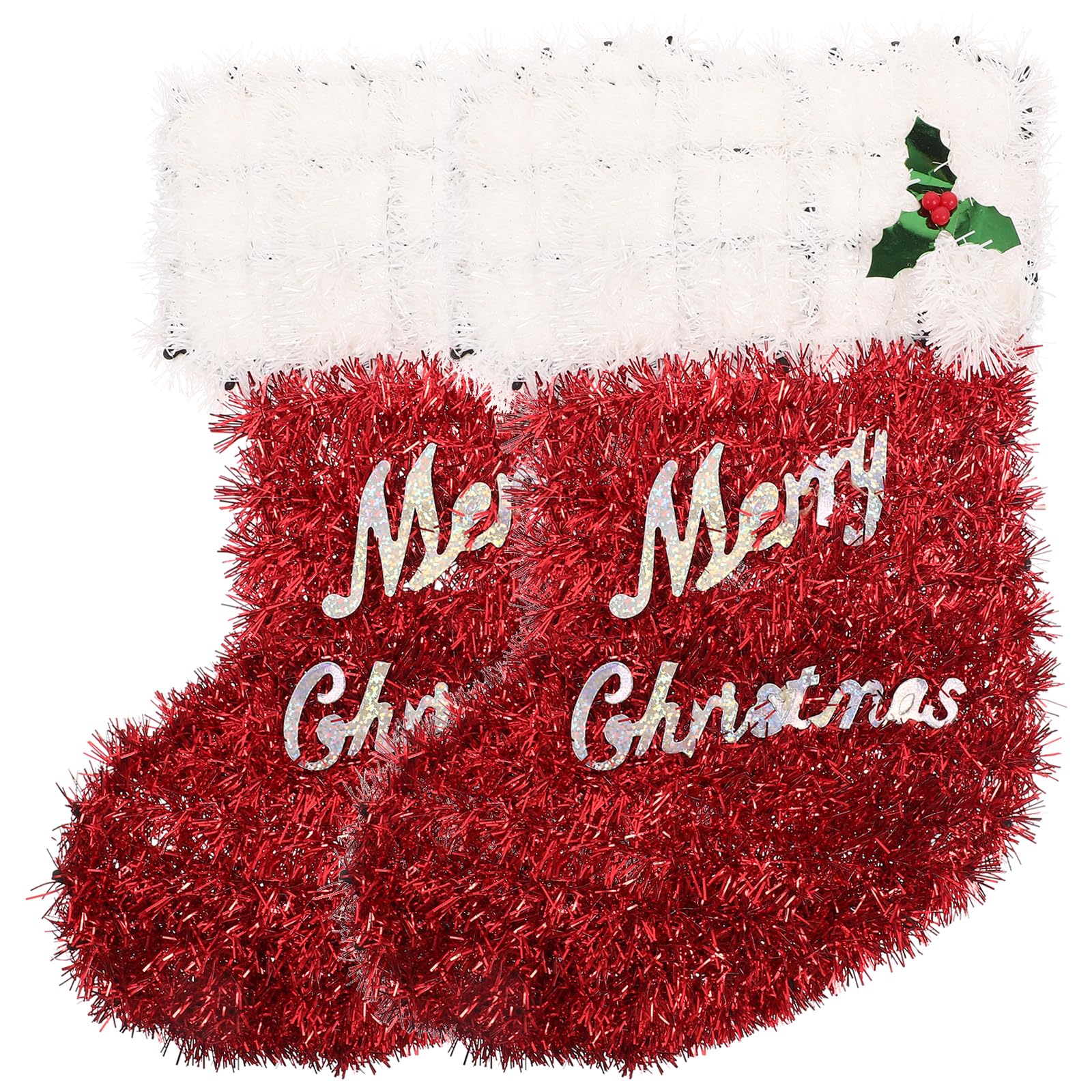 NOLITOY Christmas Stockings, Large Tinsel Garland Xmas Stockings Hanging Ornaments for Holiday Christmas Party Fireplace Window Wall Decor