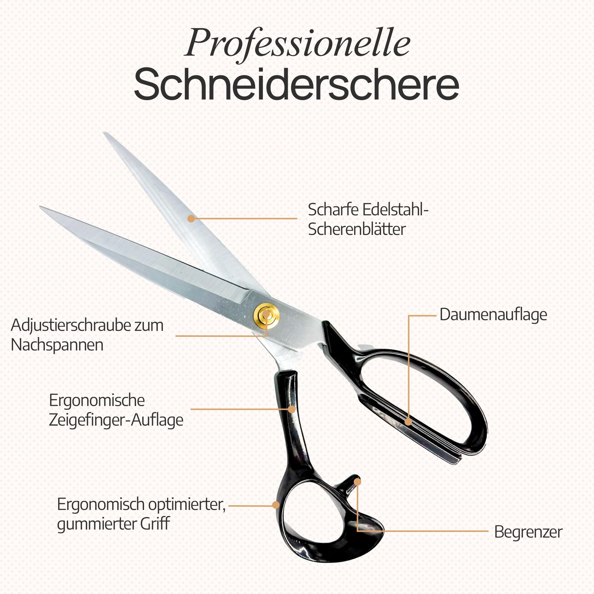 Schneiderschere 30,5cm EXTRA GROSS/400g – Profi Stoffschere für Leder & dicke Stoffe(KEINE Bastelschere) – für große Hände & Kraftschnitte – Edelstahl, extra scharf – mit Fadenschneider & Geschenkbox