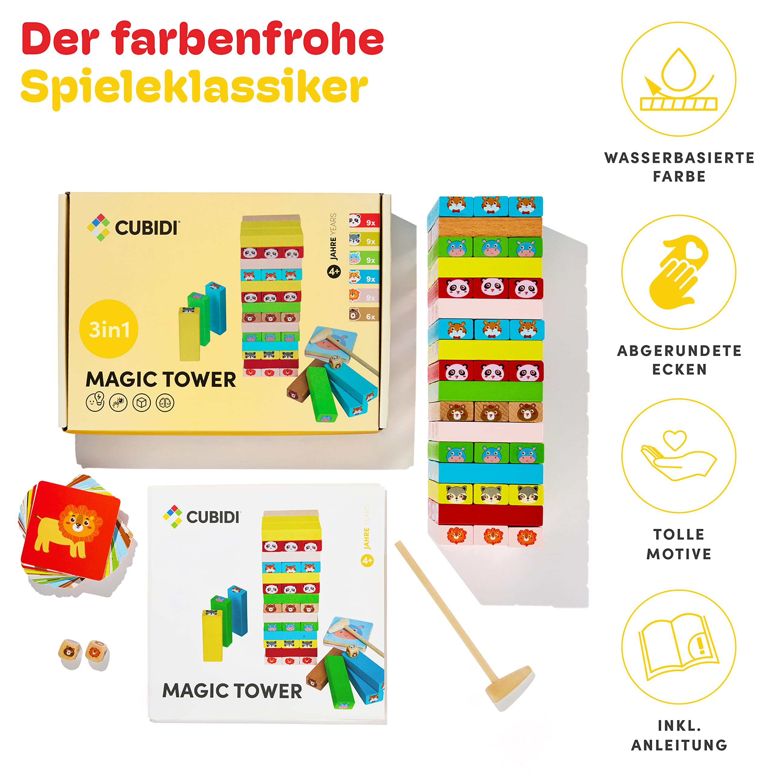 CUBIDI® Kindergerechter Holz Stapelturm | Wackelturm ab 3 Jahre | Fördert Entwicklung und Motorik von Kleinkindern | Geschicklichkeitsspiel für Kinder und Erwachsene | Gesellschaftsspiele ab 3 Jahre