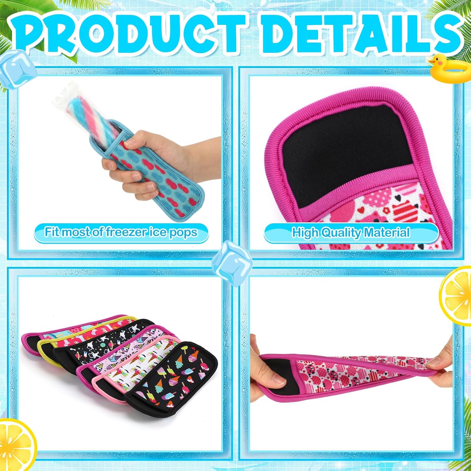 Hushee 24 Sets Reusable Ice Pop Sleeves with Gift Cards & Ribbon Neoprene Pop Sleeves Holders for Summer Treats, Party Favors, Events & Giveaways, 12 Pattern