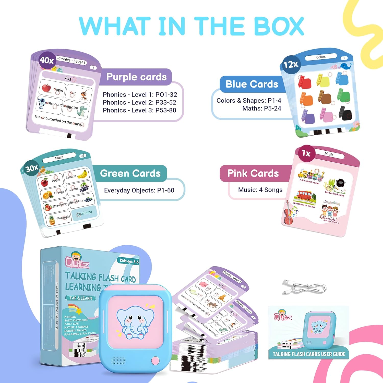 QuTZ Talking Flash Cards, Phonics Flash Cards, Learn to Read with 166 Pages, 29+ Themes, 800+ Words & Fun Facts, 700+ Interactive Games, Toddler Learning Toys for 2-6 Year Old - Image 8