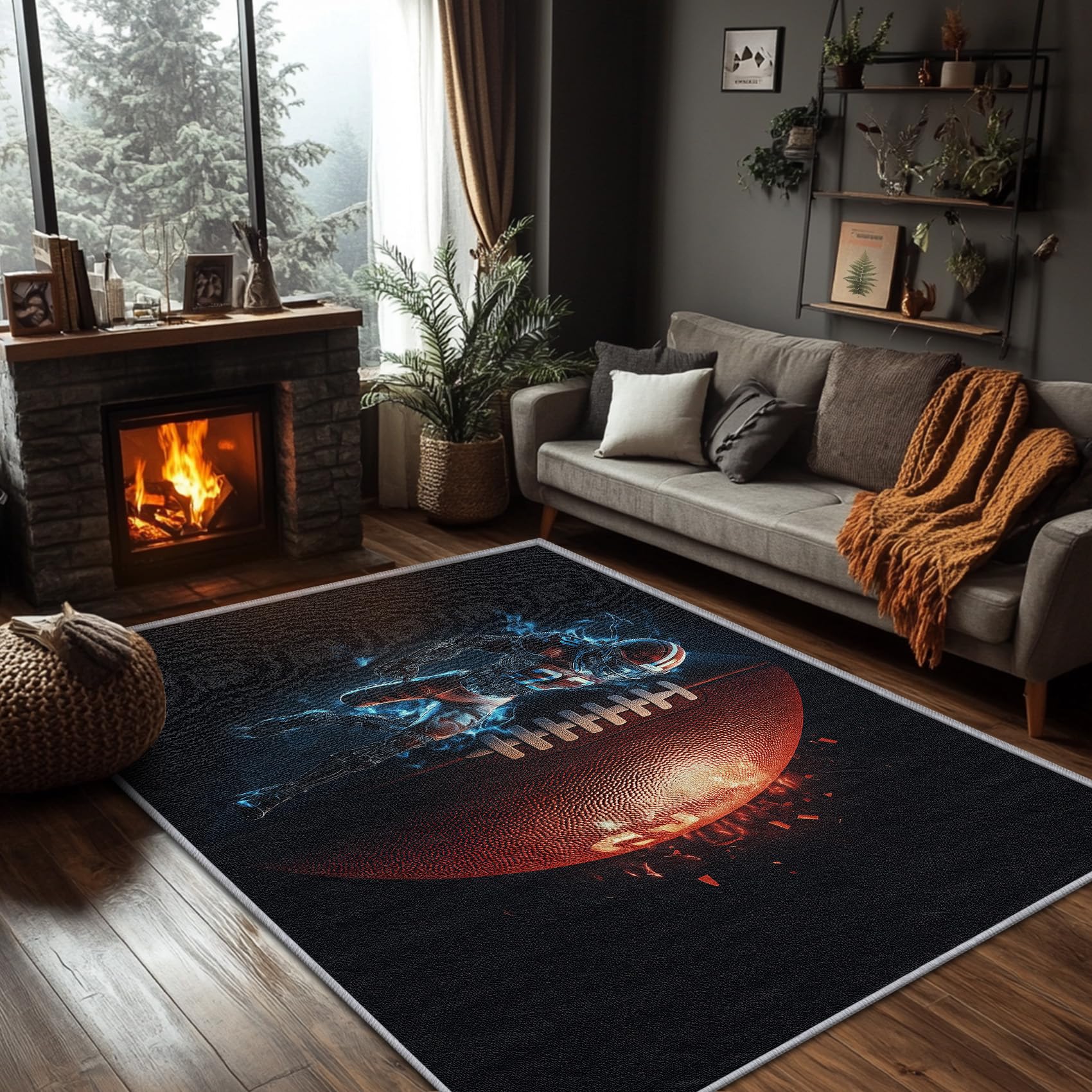 SherAvant Football Rug for Boys Room - 5x7 Rug - Football Rug - American Football Athlete Area Rug - 3D Rugby Player Rugs - Sports Carpet - Football