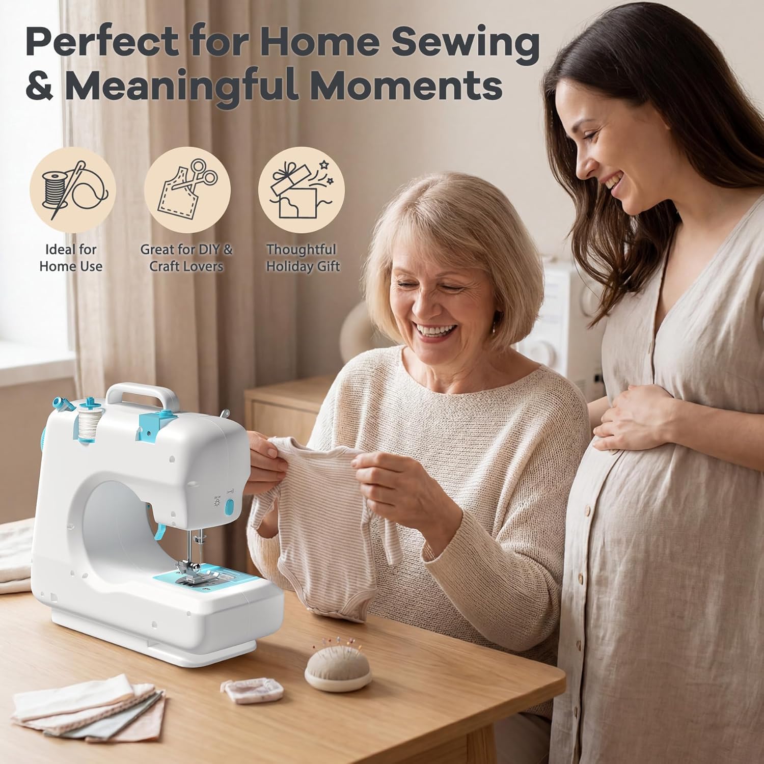 Portable Tabletop Beginner Mini Sewing Machine for Home Use, Compact and Easy-to-Use Sewing Machine for Quick Repairs, DIY Crafts and Alterations, Giftable Sewing Machine for Beginners (Blue)