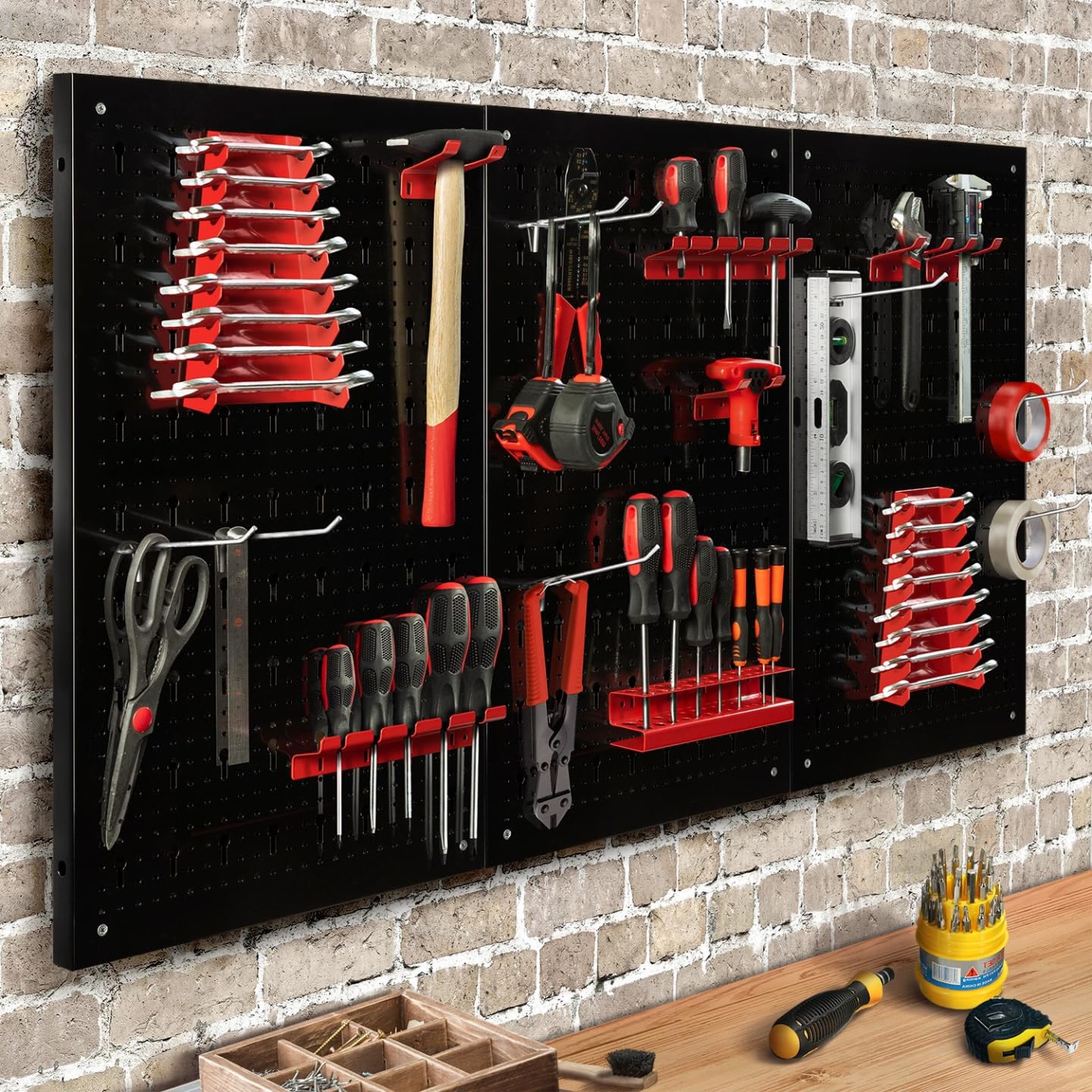 Mur à Outils Mural Perforé En Métal 120 X 60 X 2 Cm 17 Pièces Avec Crochets Et Supports Extensible Pour établis D'atelier étagère Murale