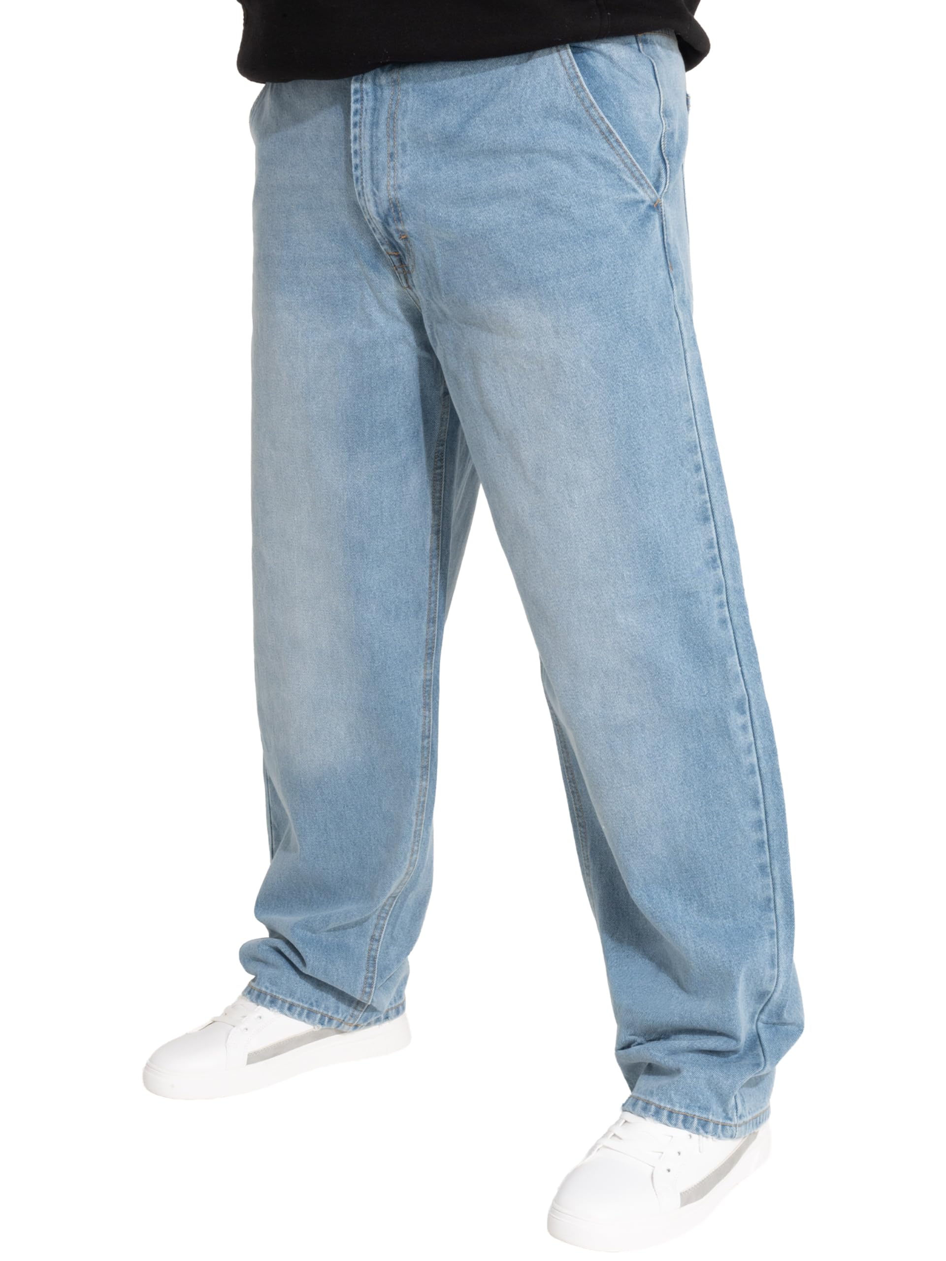 989Zé Enzo Men's Light Blue Wide Leg Baggy Loose Fit Jeans Denim Work Trousers Pants With Pockets Mj54_jeans 30W / 32L
