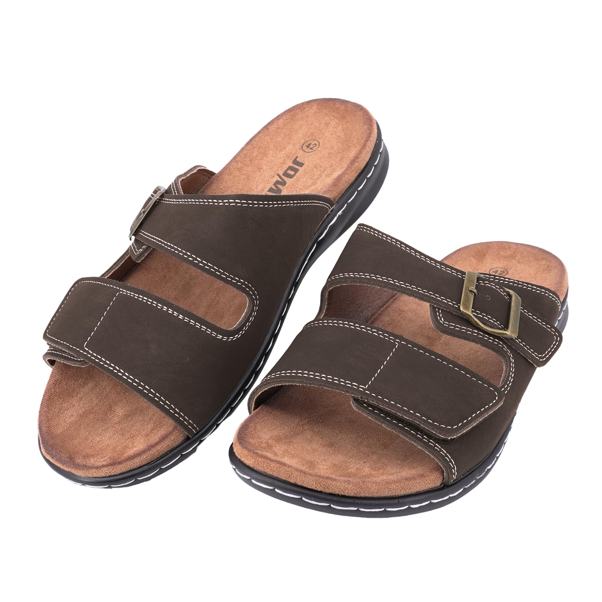 JOMIX Herren Pantoletten mit Doppeltem Klettverschluss, Bequeme Hausschuhe, Antirutsch-Sohle, Strandsandalen für den Sommer