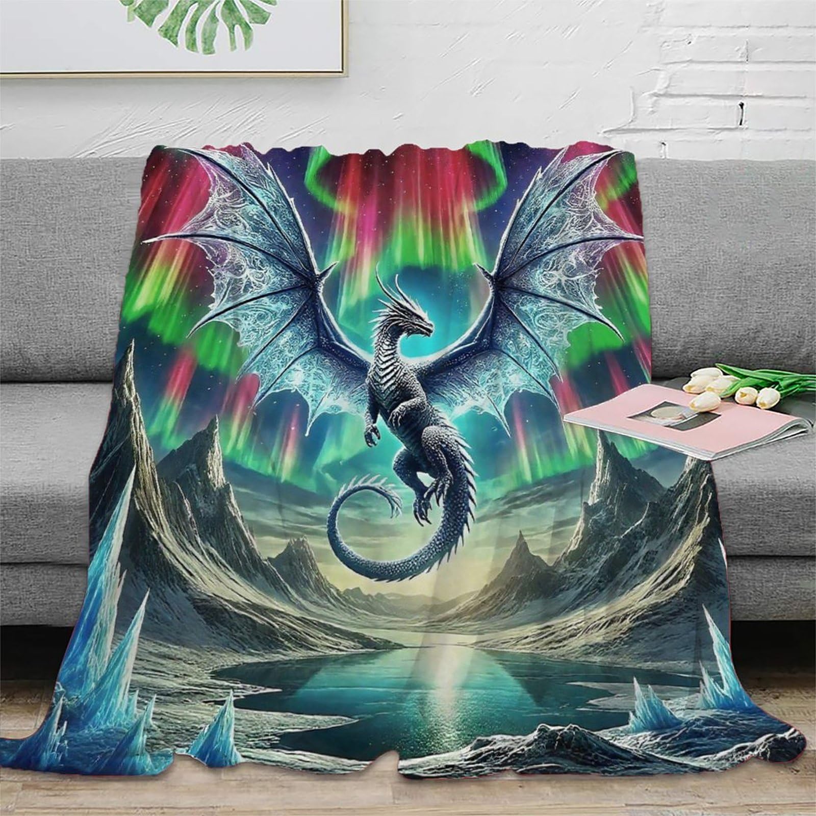Couverture de lit Ptérosaure 3D anti-froid en microfibre douce 80x90