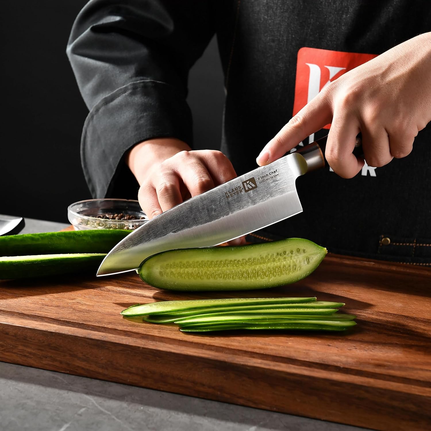 Klaus Meyer Chef Knife 7 Inch Kitchen Knife Razor Sharp Santoku Knife - 7Cr17Mov Japanese Chefs Knife, Gift For Her Him