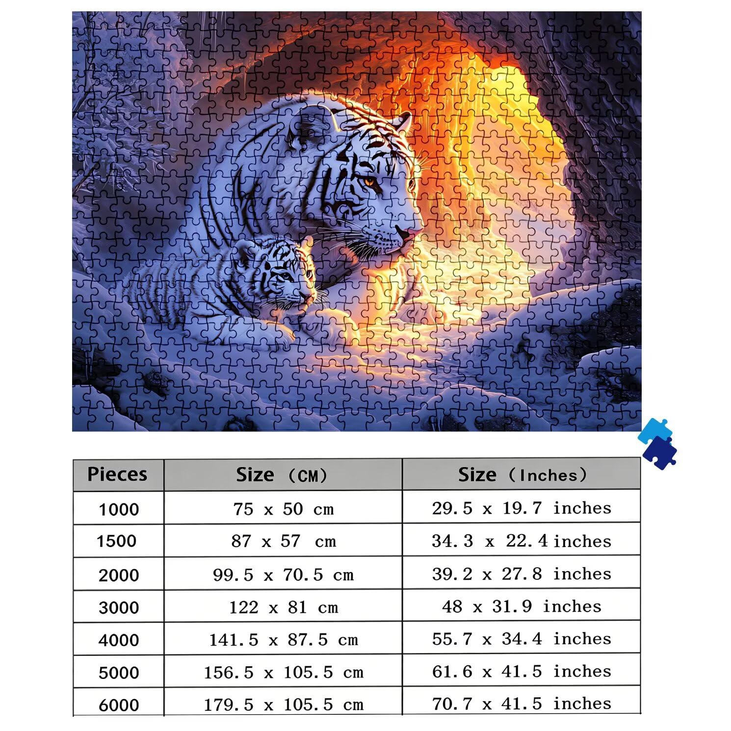 Puzzle 1500 elementów, niemożliwe puzzle dorośli 87 x 57 cm, druk w wysokiej rozdzielczości, gry edukacyjne i kreatywne, antystresowe drewniane puzzle dla całej rodziny, dekoracje ścienne, tygrys zima