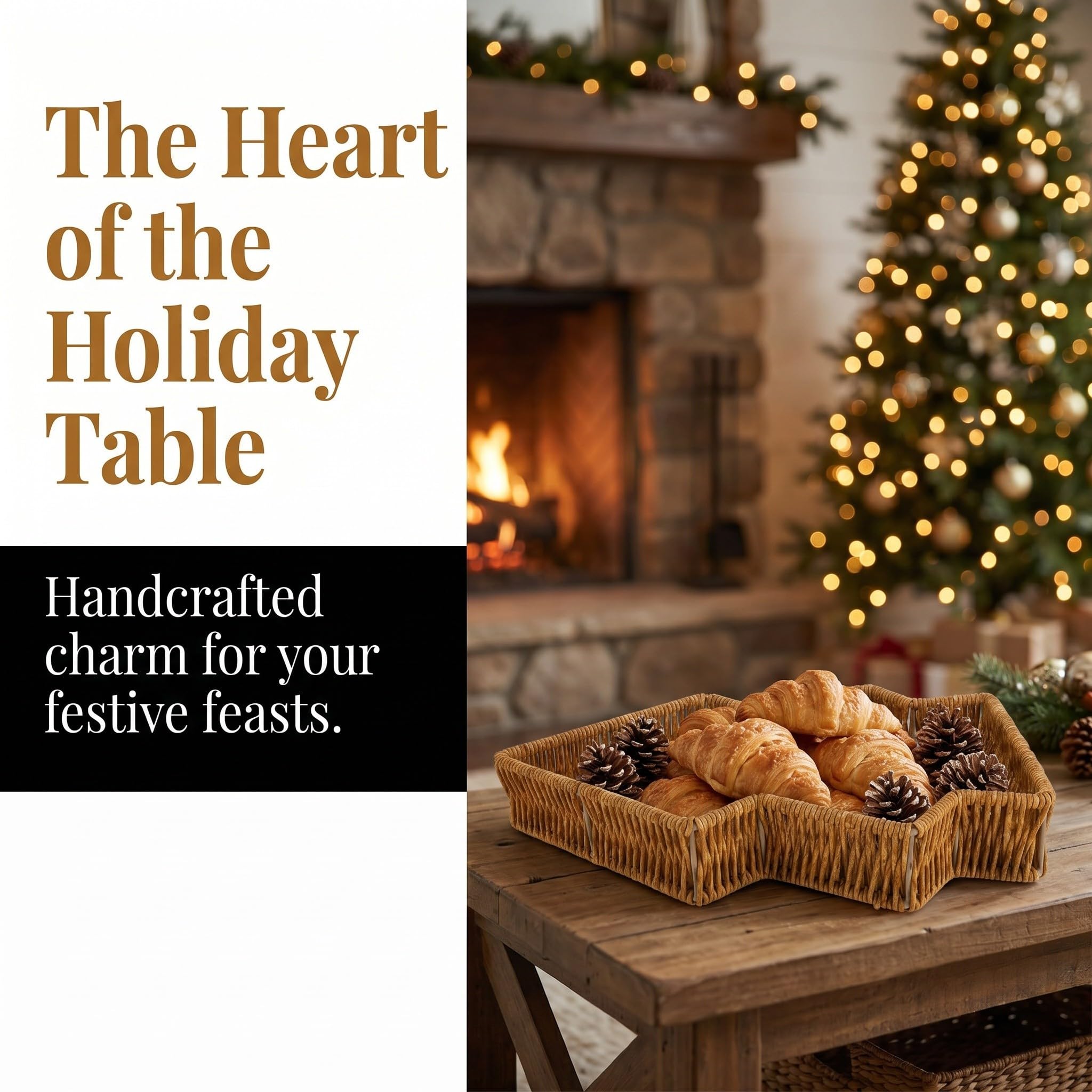 TOYANDONA 2 Piezas Cesta Ligera de Mimbre Forma de Árbol de Navidad y Apta para Alimentos, Estilo Rústico Textura Natural para Pan y Regalos Adecuada para Ocasiones Festivas y Restaurantes