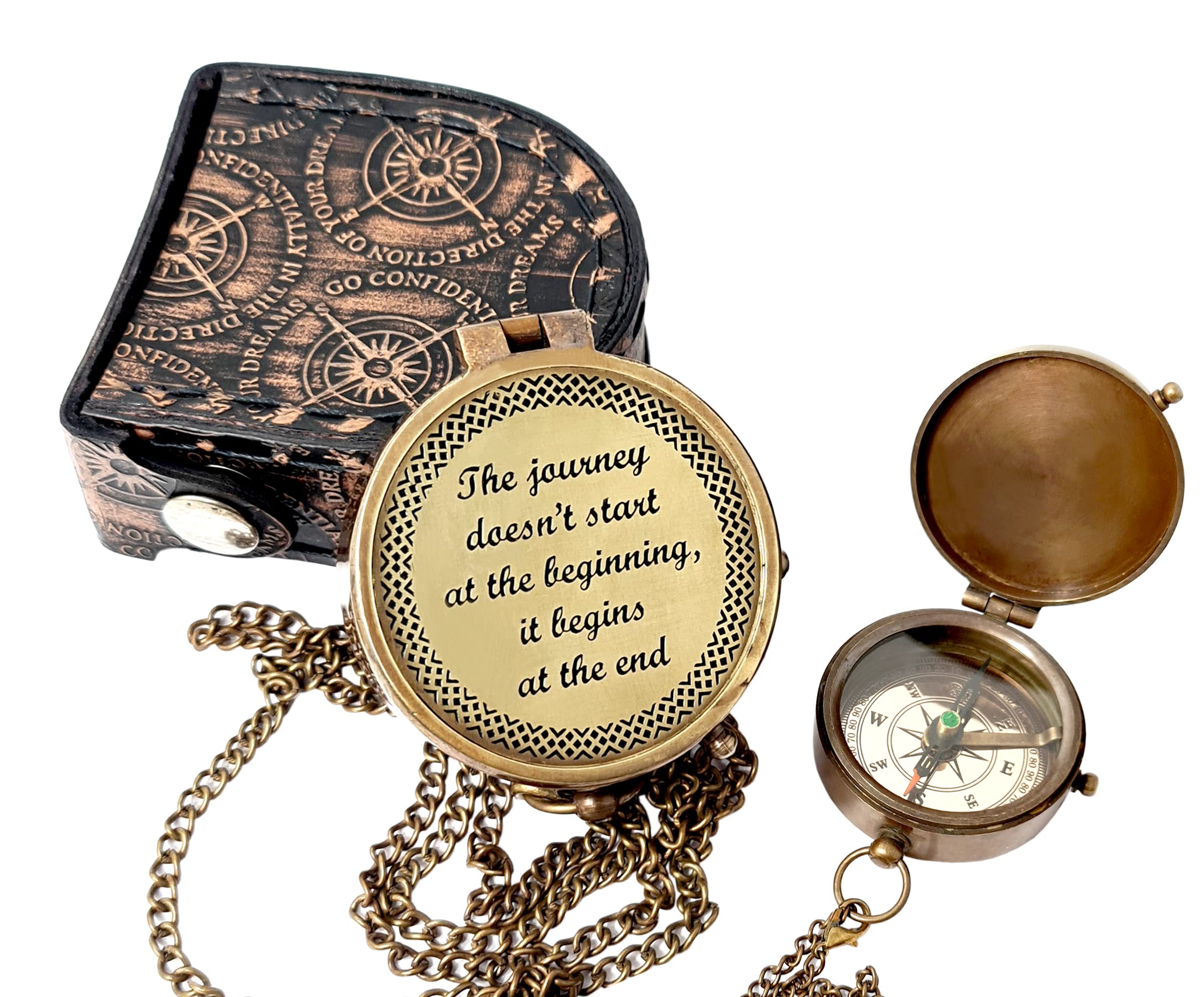 Brass Nautical - Brújula de latón grabada con mensaje motivacional e inspirador, regalo para hijo, nieto, hija, bautismo del día de gratificación, confirmación comunión Godson (comienzo del viaje)