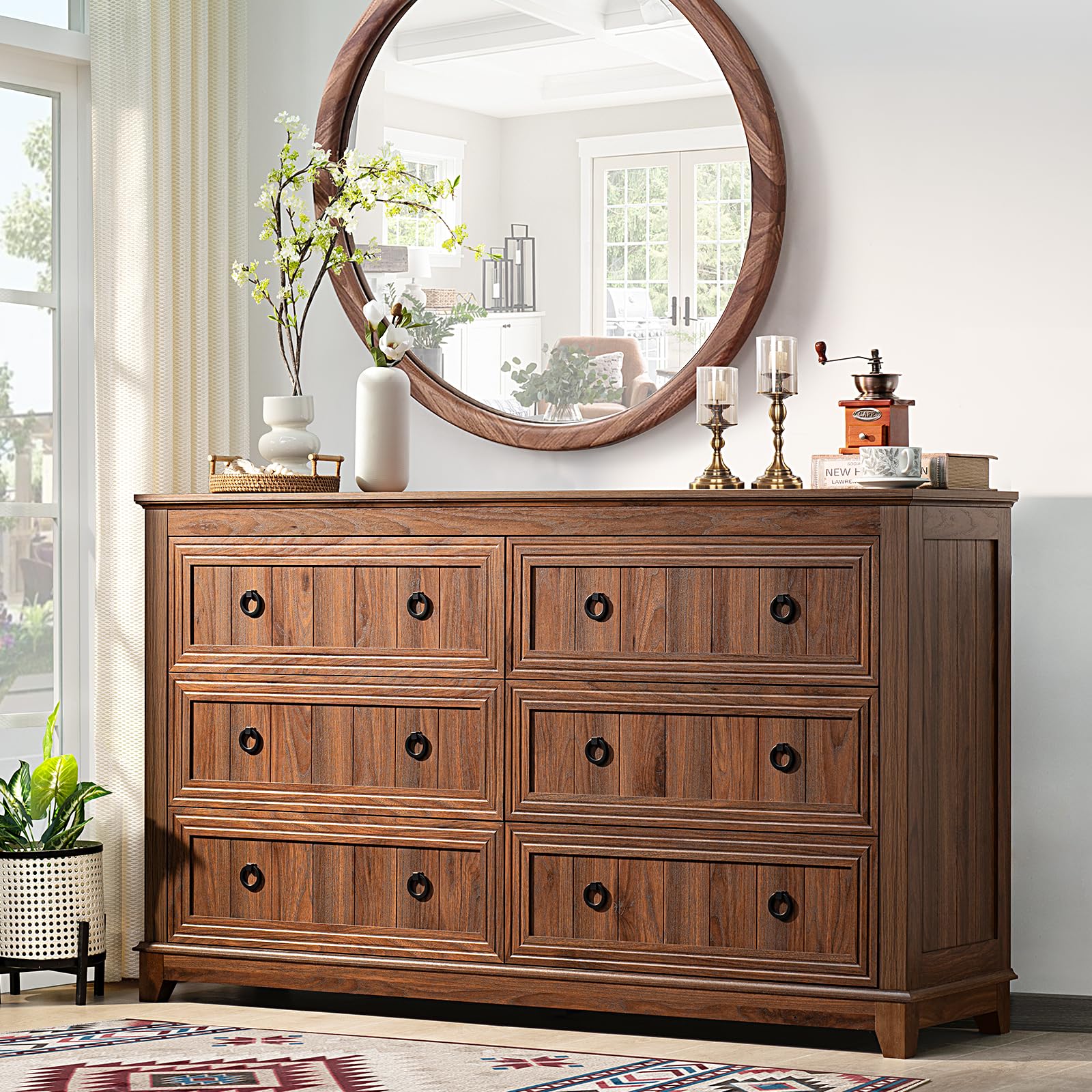dresser with drawers Joaxswe Farmhouse 6 for Bedroom, 54 Inch Wide Wood Dresser light blue one sleeve maternity dress WeddingsTravelLifestyle's Honeymoon Collection on and a sturdy metal Size:J14