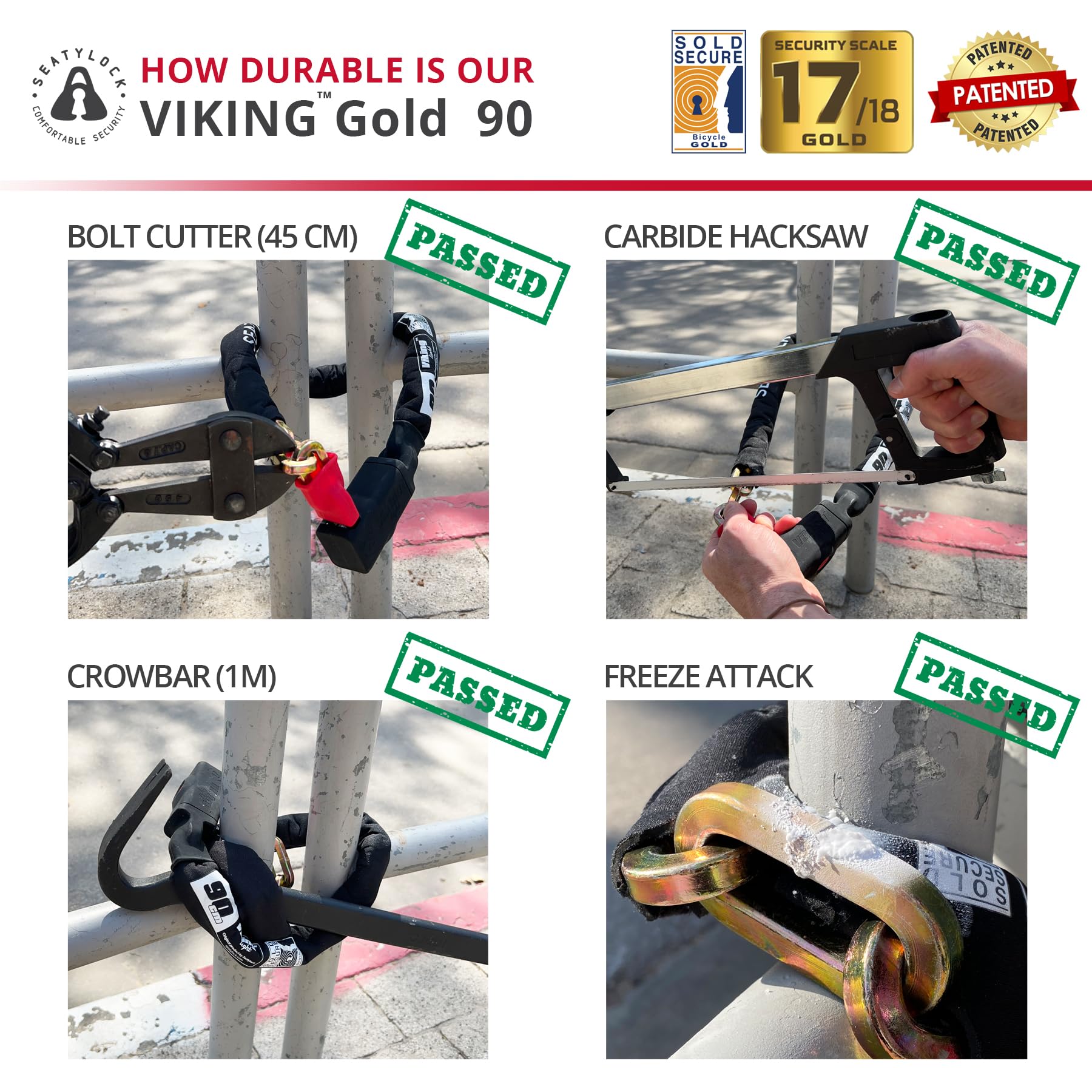 Amazon.co.jp: Seatylock Viking 自転車用ロックチェーン 鍵付き