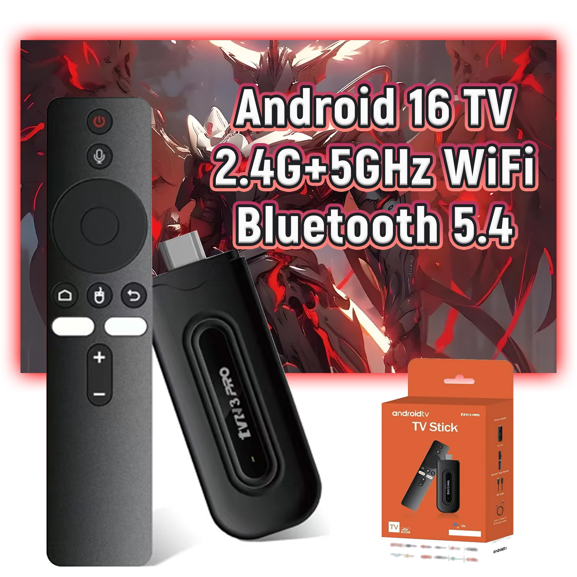 TV3 PRO Android TV Stick Android 16.0 Stick z pilotem głosowym Bluetooth, 2 GB RAM + 16 GB ROM, 2,4 G+5G WIFI i Bluetooth 5.4, H313 64-bitowy Quad Core ARM Cor-tex A53 Smart TV Stick