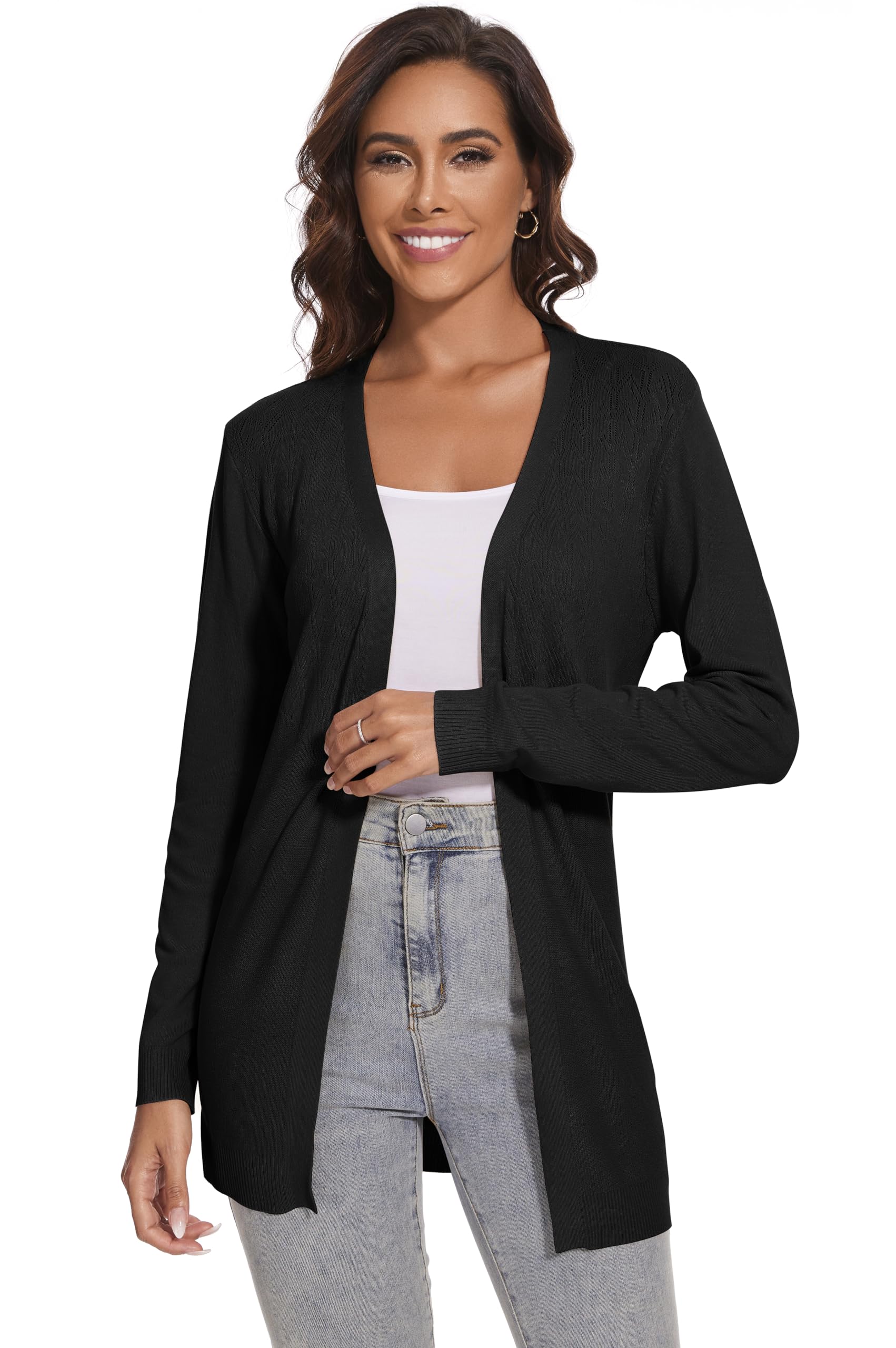 Donna Cardigan Lungo Casual Leggero Maniche Lunghe Giacca Estivo Elegante Cardigan Maglia