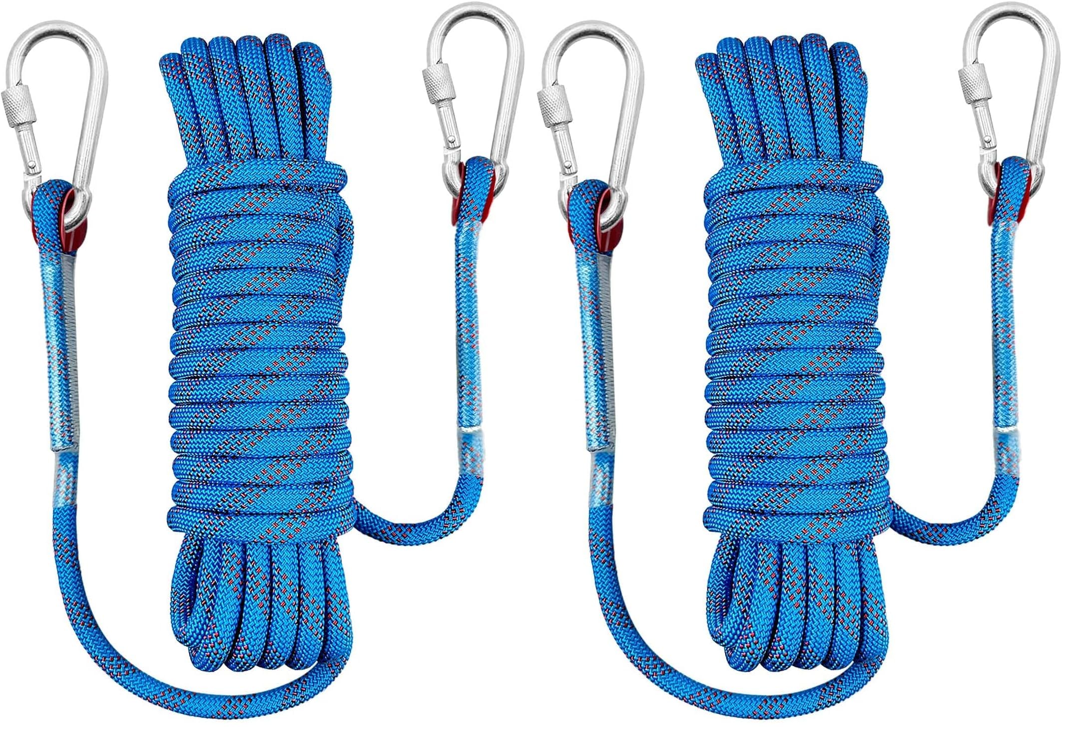 Corde Escalade, Corde Escalade 10m, Longe Escalade, Corde Nylon, 10mm Corde d'escalade, avec 2 Mousquetons Convient pour l'escalade Descente en Rappel Sport Sauvetage (Lot de 2)
