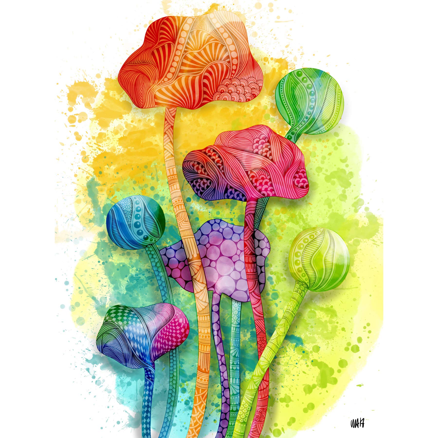 Artery8 Abstract Bright Watercolour Poppy Flowers Painting Premium Wall Art Canvas Print 18X24 Inch