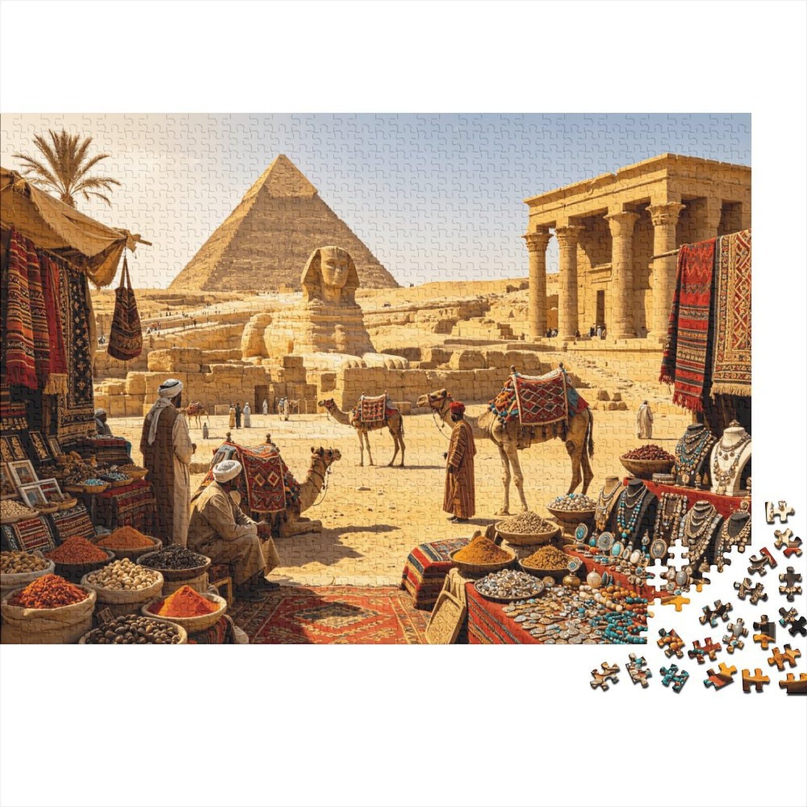 Egypt Pyramid Jigsaw Puzzle 1000 Pieces Recycled Desert Bazaar Puzzles for Boy & Girl Parent Child Game Props Developing Boy & Girl‘s Intelligence Educational 38x26cm/1000pcs