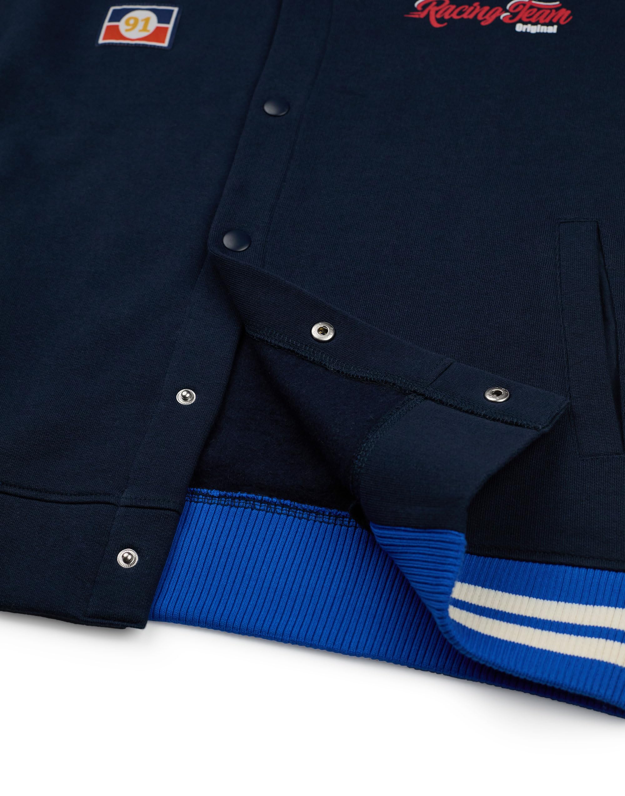 Sonic The Hedgehog Chaqueta bomber para niños| Chaqueta universitaria Sonic Racing Team para niños en Azul | Chaqueta de béisbol con cremallera y estampado de bandera a cuadros del personaje Sonic