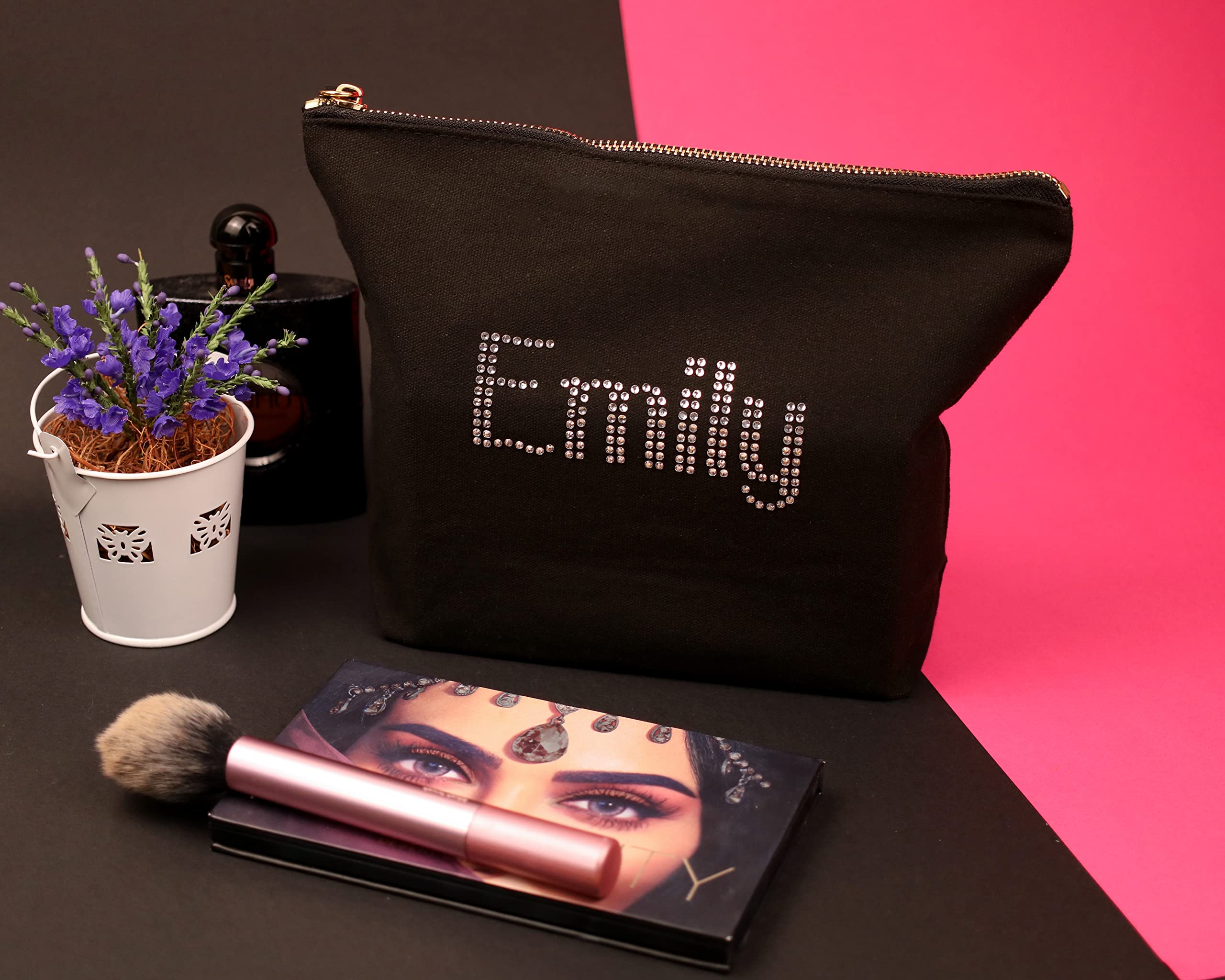 Trousse de Toilette Noire à Cristaux Personnalisables pour Le Maquillage - pour Anniversaire, fête des mères pour Les Enfants - pour Toute Occasion