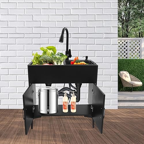 Miniatura 3 de Fregadero de lavandería de 30 pulgadas con gabinete y grifo rociador extraíble, fregadero de acero inoxidable con doble tazón, dispensador de jabón,