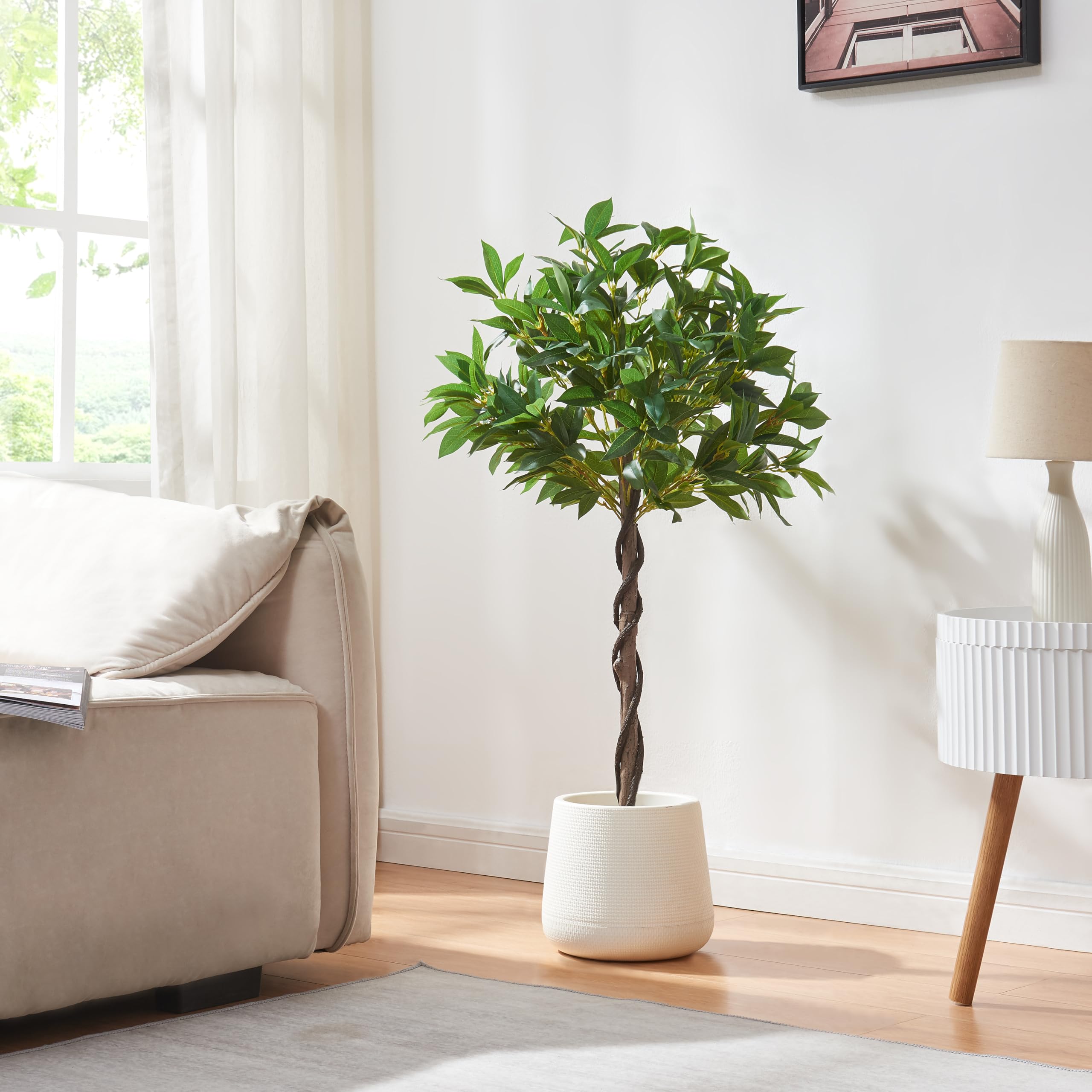 Panana 90Cm Bay Tree Artificial Plant 2 Packs 90Cm Tall Leaf Topiary Bay Tree Laurel Ball Decorative Faux Plants In Pot (Bay Tree, 2 Pack)